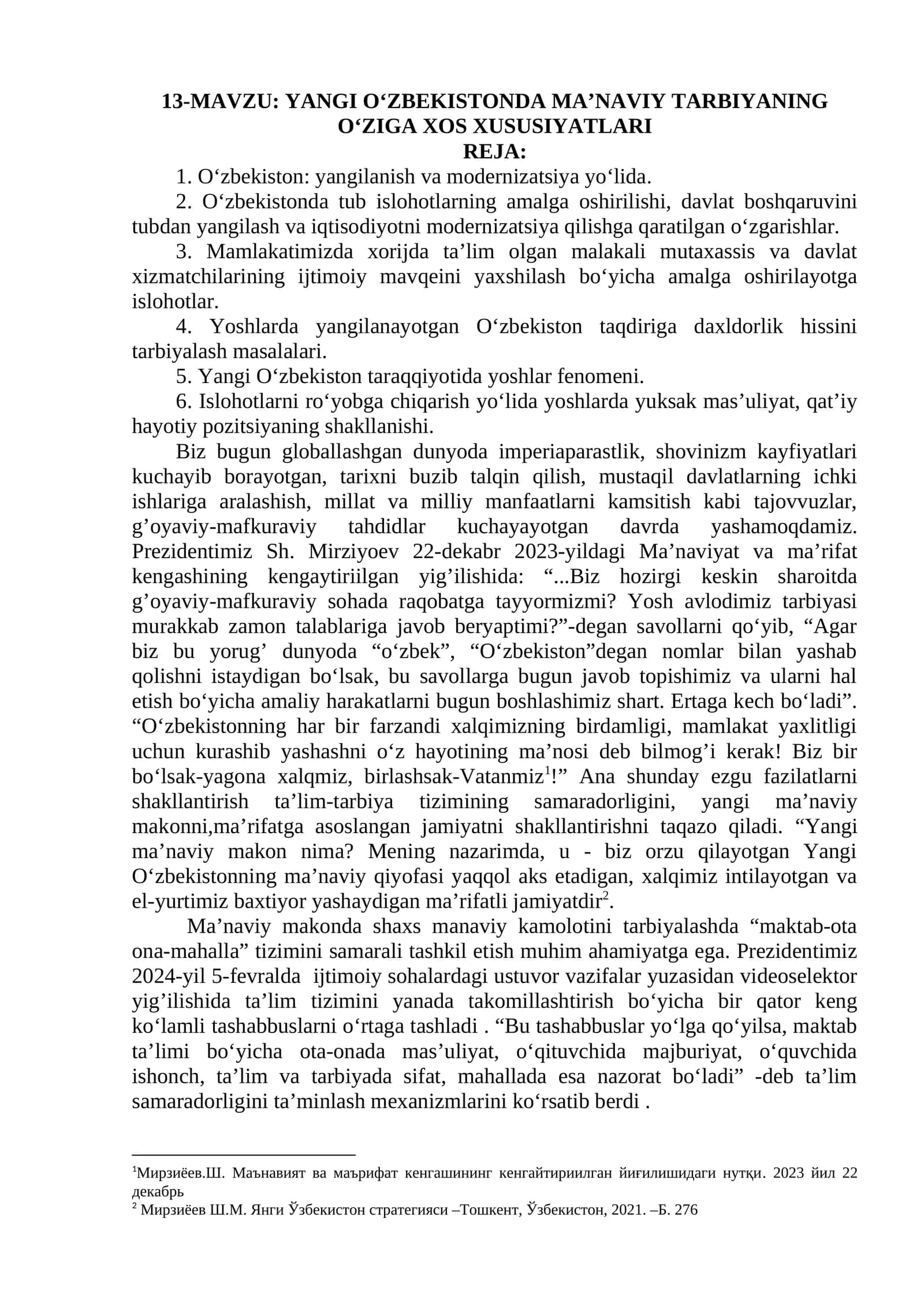 YANGI O‘ZBEKISTONDA MA’NAVIY TARBIYANING O‘ZIGA XOS XUSUSIYATLARI 1