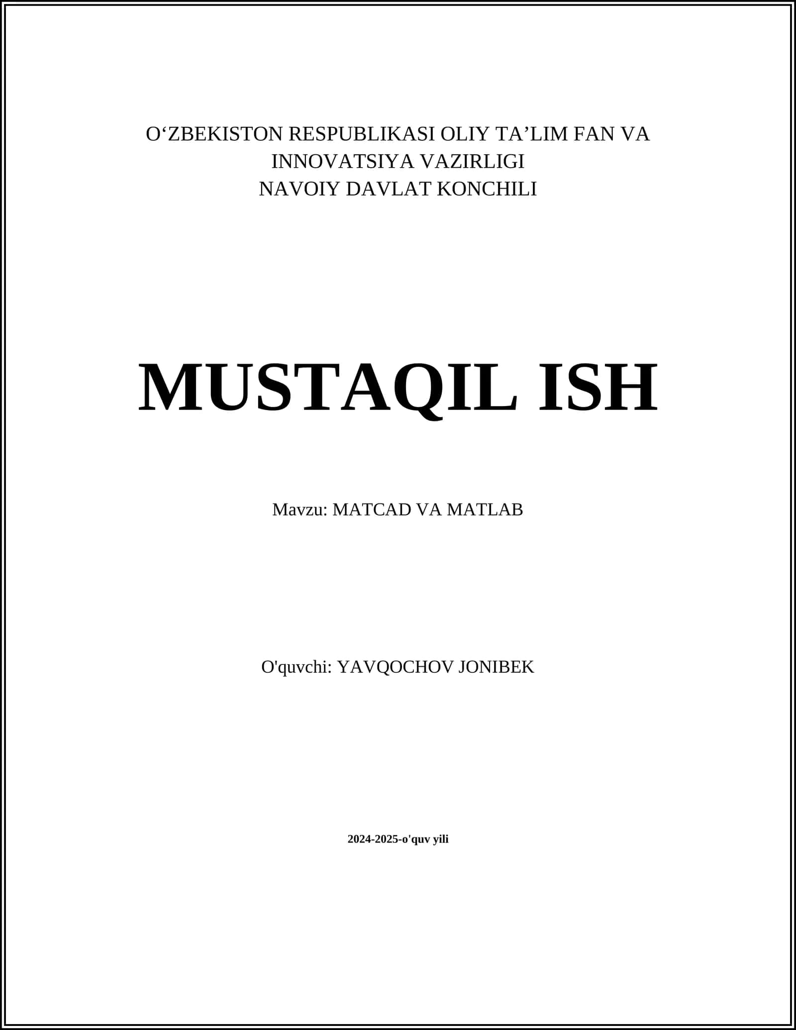 MATLAB va MathCAD asoslari 1