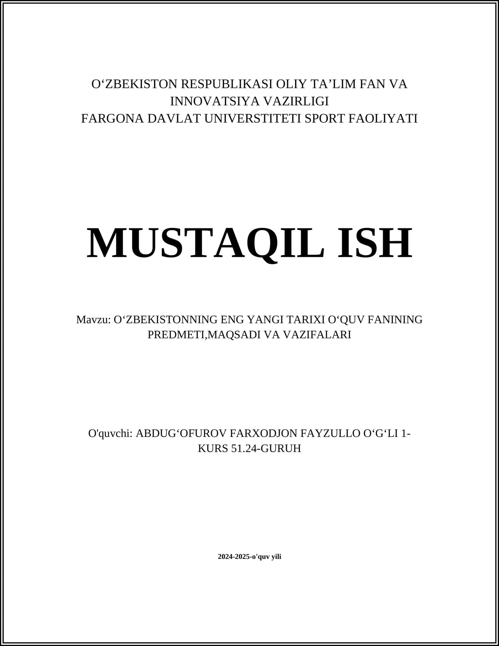 Oʻzbekiston yangi tarixi fanining oʻrganish obyekti 1