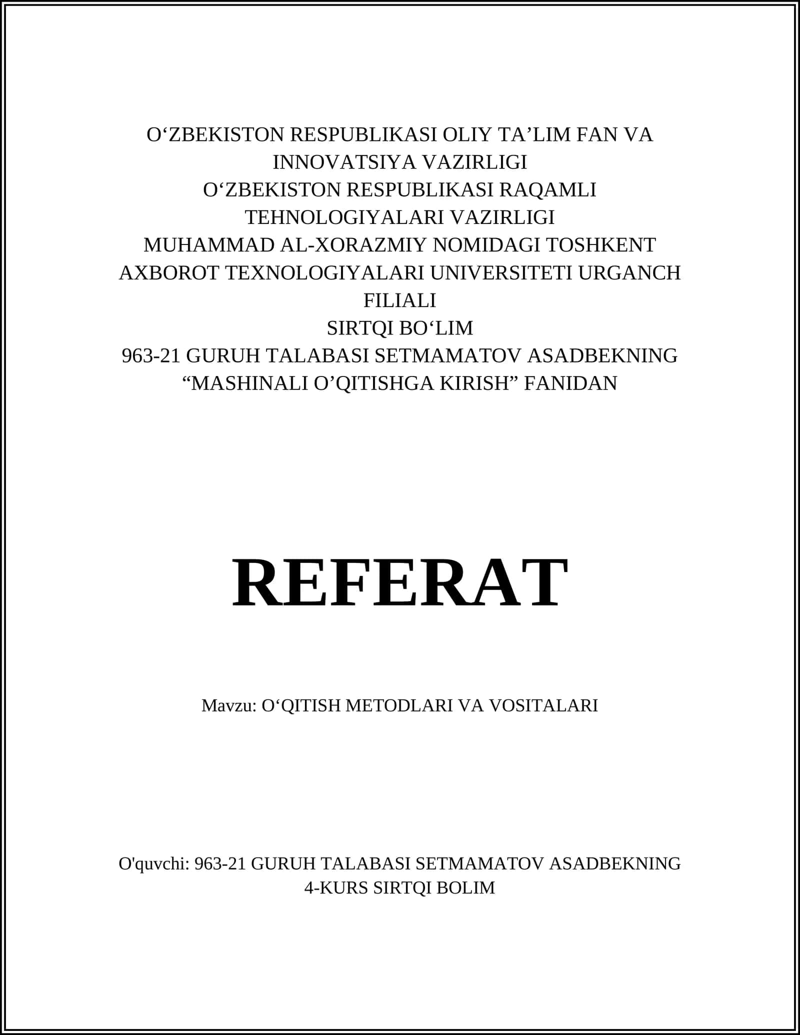 OʻQITISH METODLARI VA VOSITALARI 1