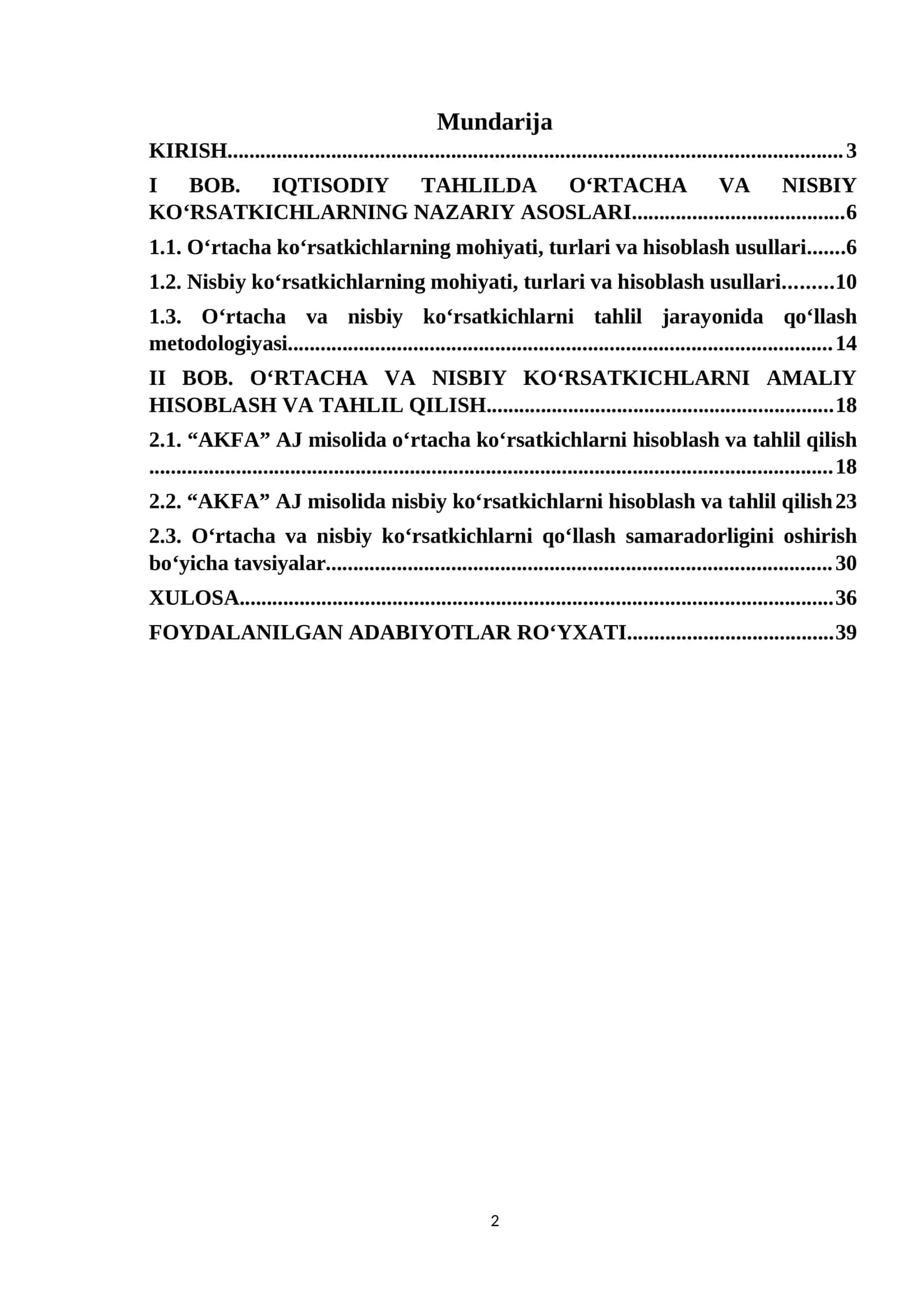 IQTISODIY TAHLILDA O‘RTACHA VA NISBIY KO‘RSATKICHLARNING NAZARIY ASOSLARI 6 1