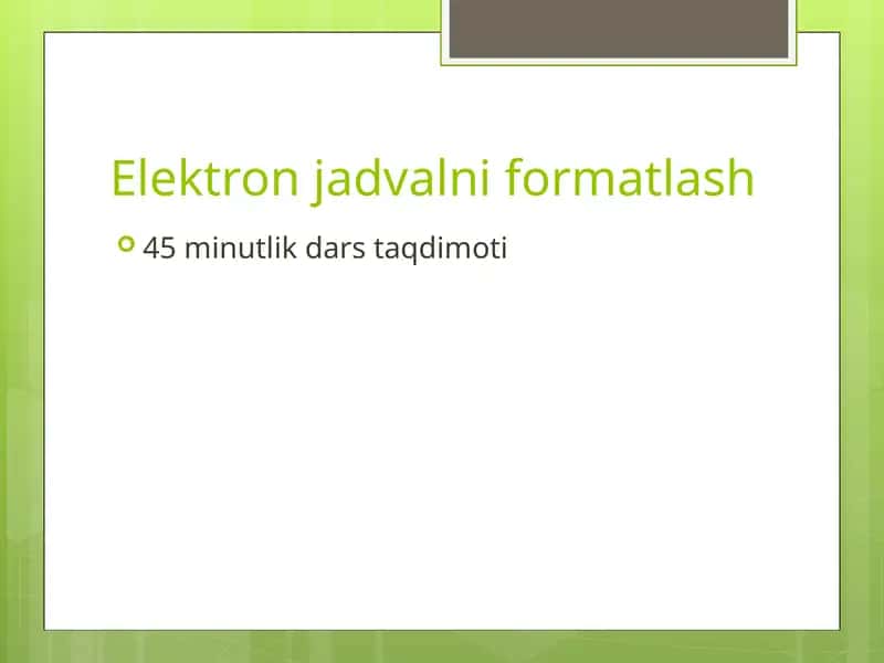 Elektron jadvalni formatlash 1