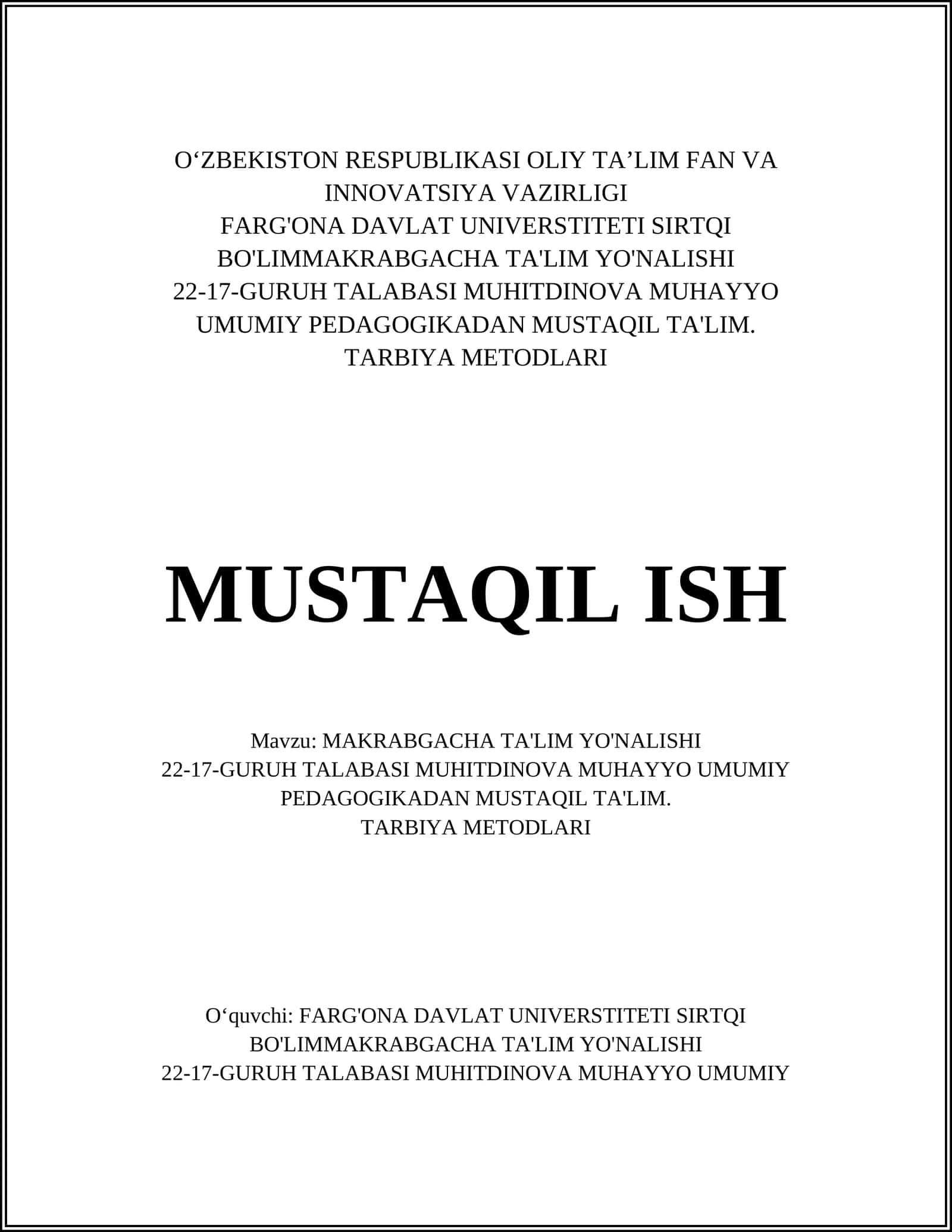 MAKRABGACHA TA'LIM YO'NALISHI 1