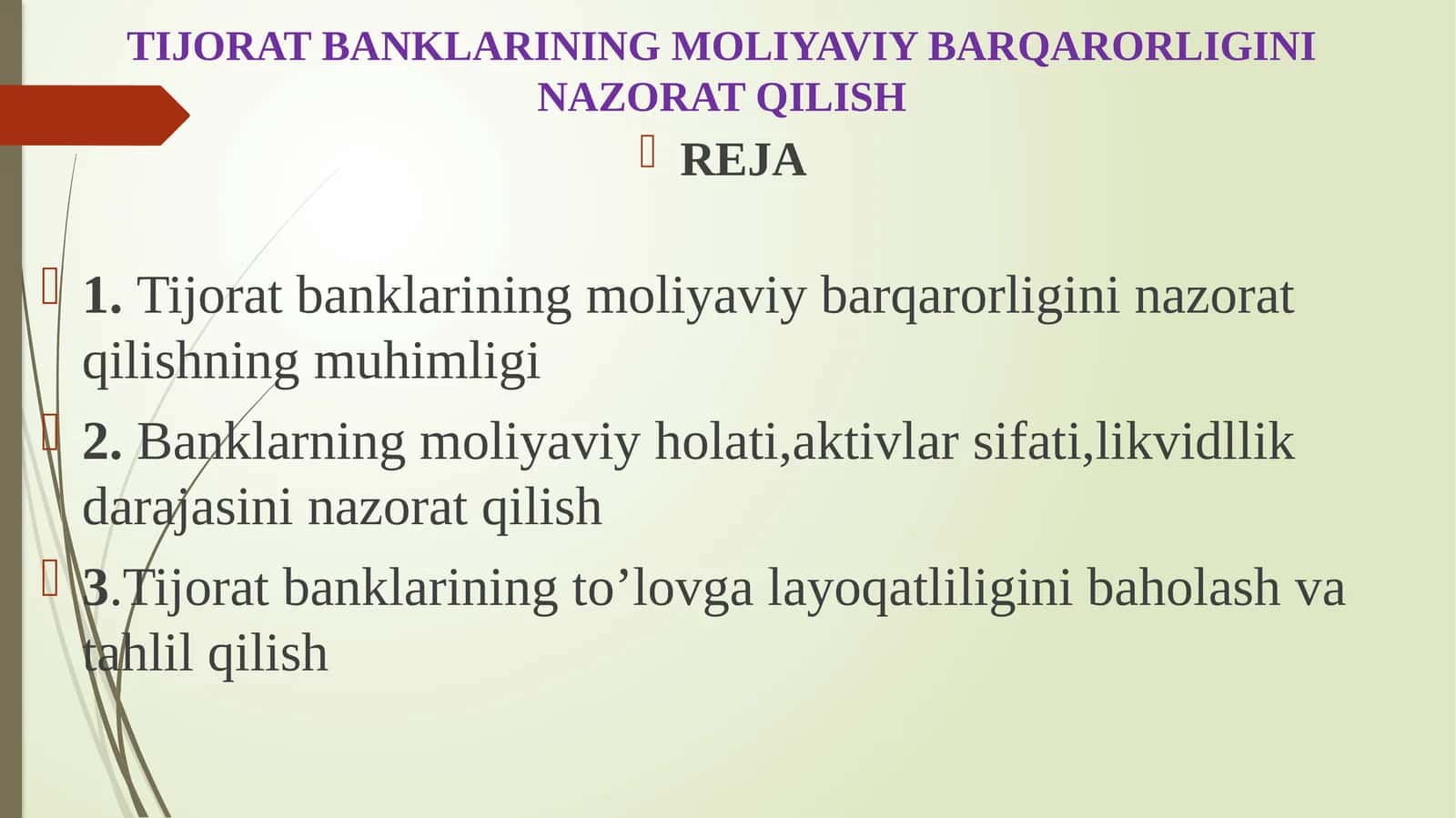 TIJORAT BANKLARINING MOLIYAVIY BARQARORLIGINI NAZORAT QILISH 1