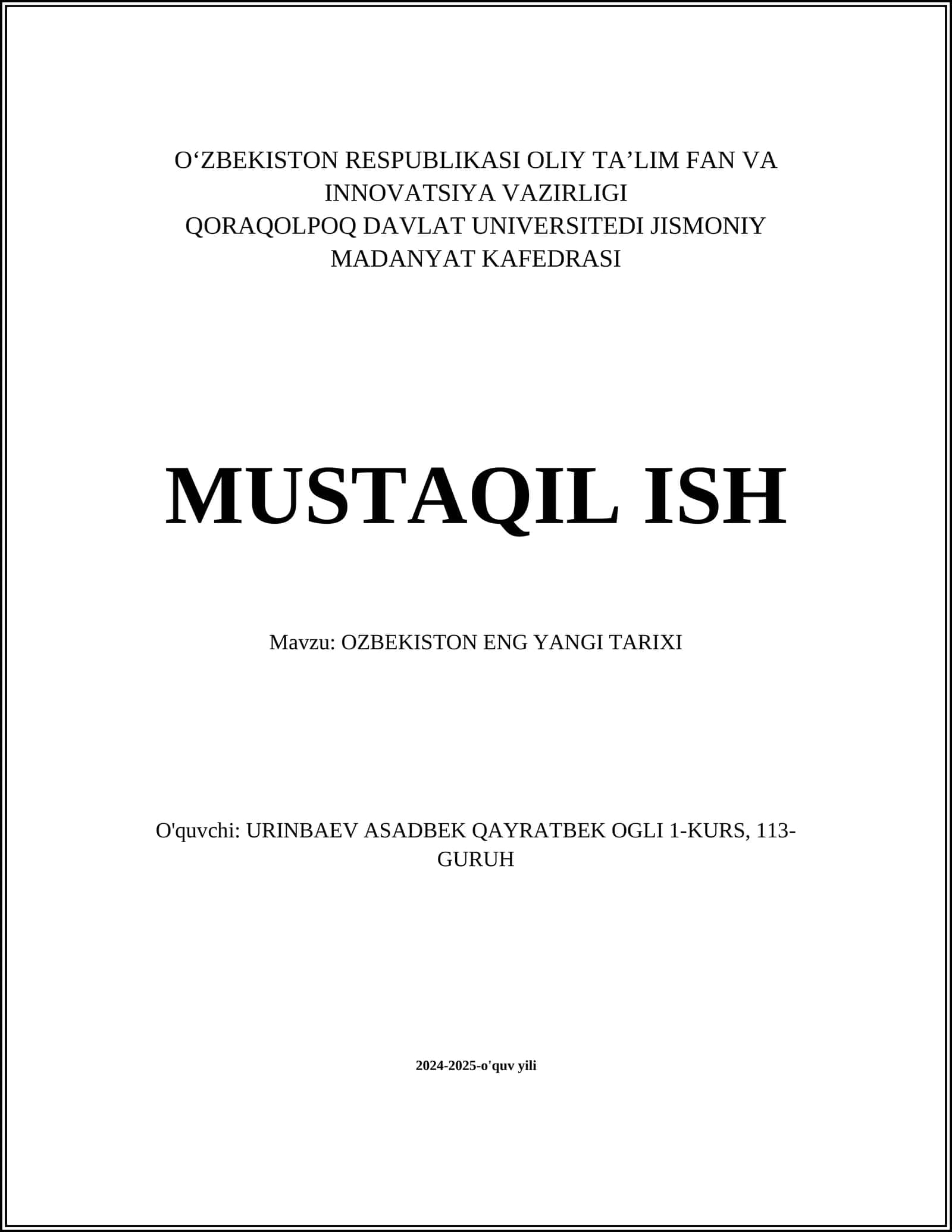O‘zbekiston ENG YANGI TARIXI 1
