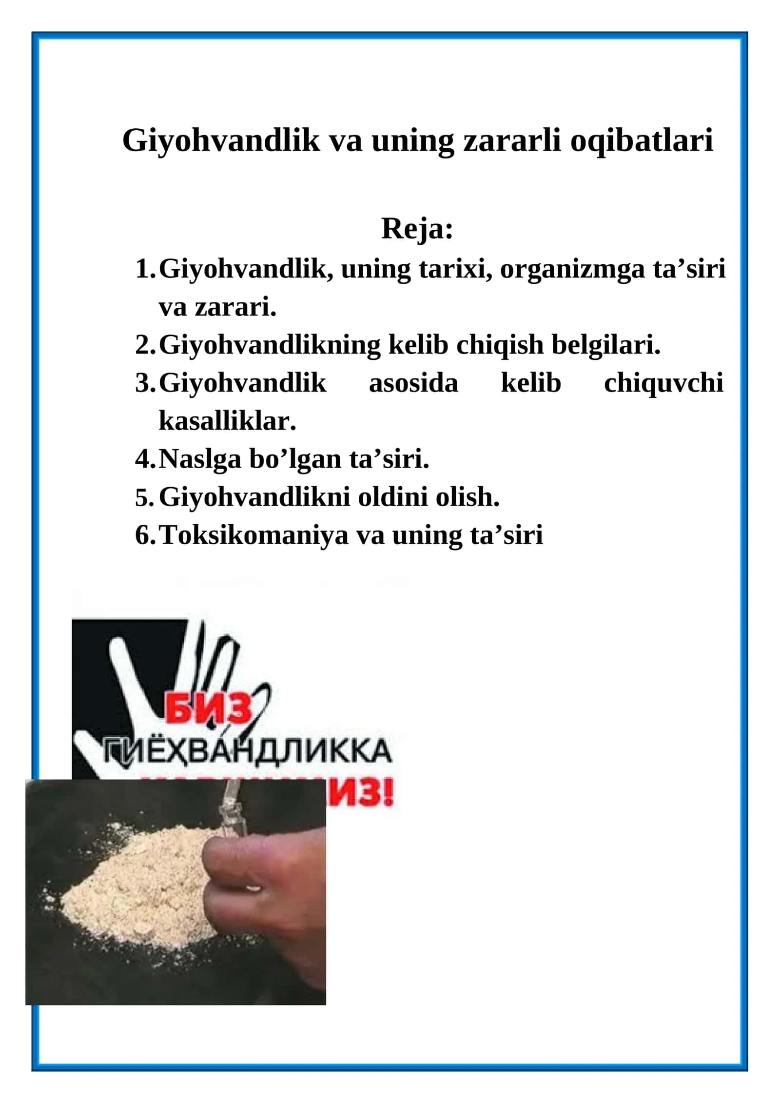 Giyohvandlik va uning zararli oqibatlari 1