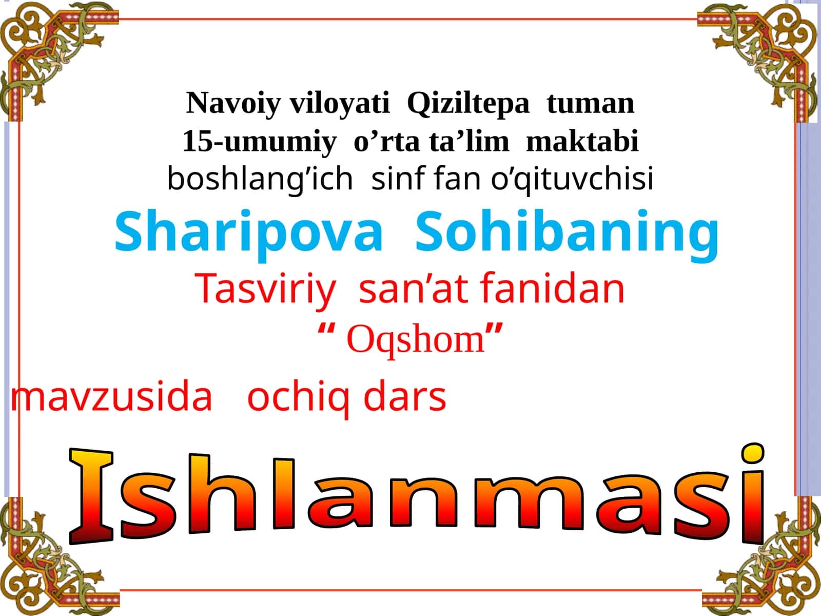 3-sinf Tasviriy san'at Oqshom mavzusida rasm chizish dars ishlanma 1