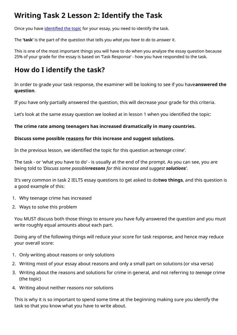 Writing Task 2 Lesson 2: Identify the Task 1