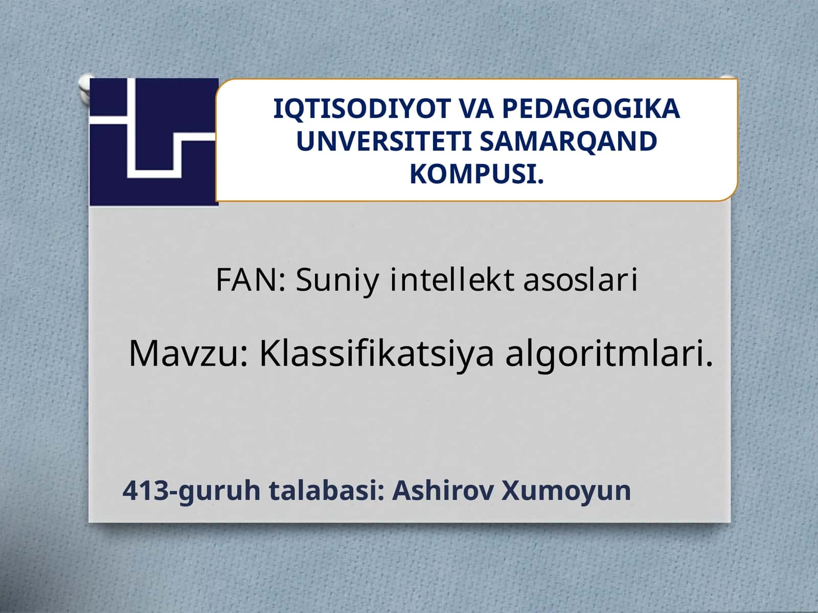 Klassifikatsiya algoritmlari 1