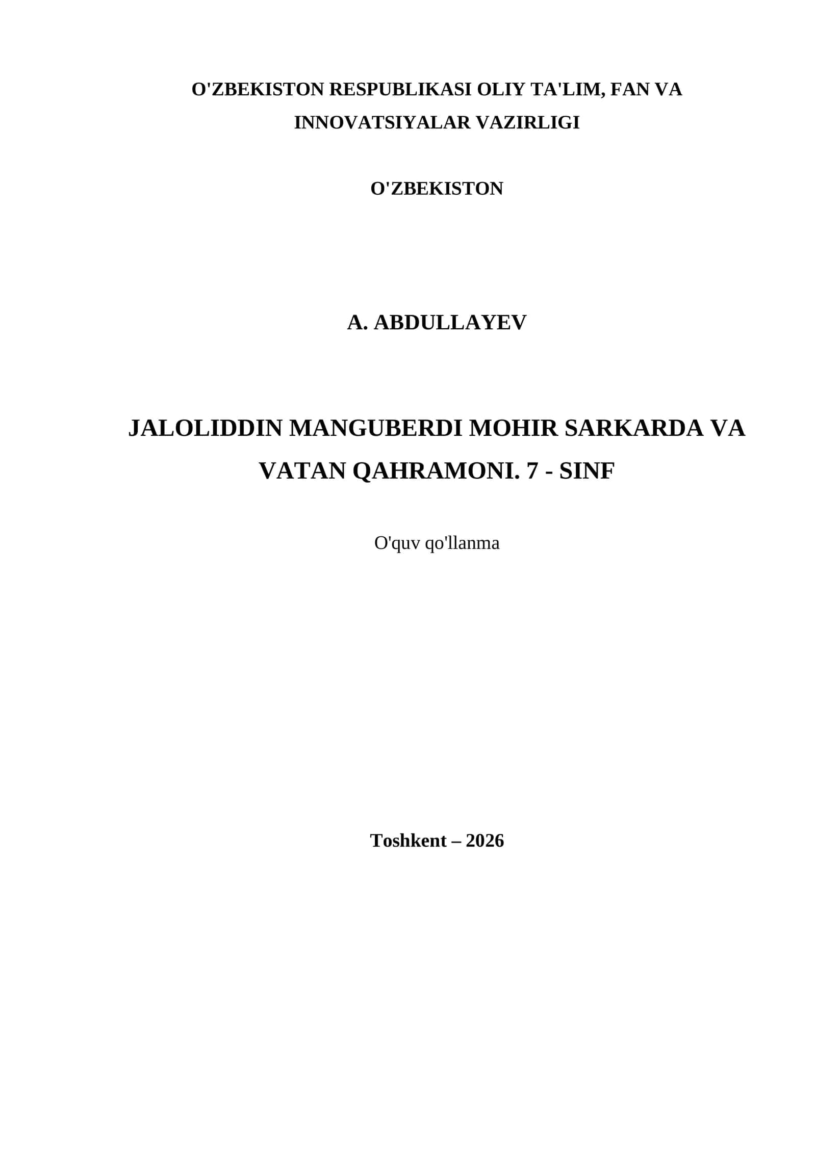 JALOLIDDIN MANGUBERDI MOHIR SARKARDA VA VATAN QAHRAMONI. 7 - SINF 1