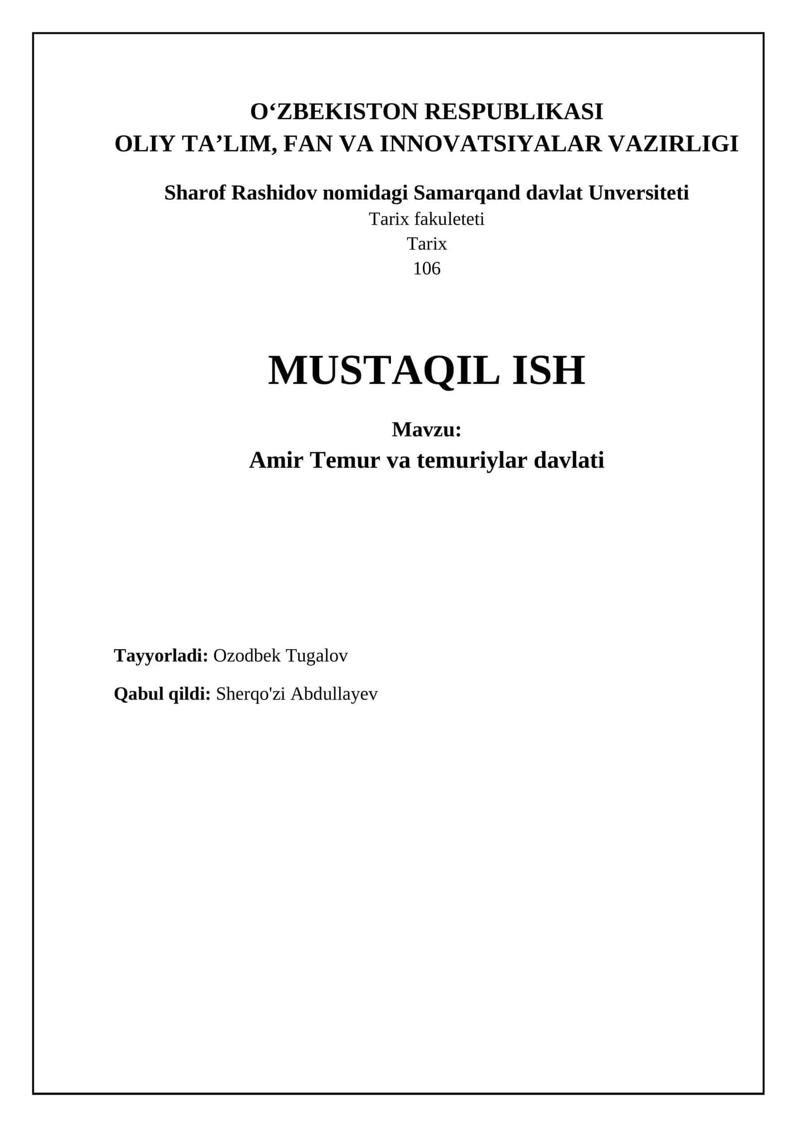 Amir Temur: Tarjimai Holi 1