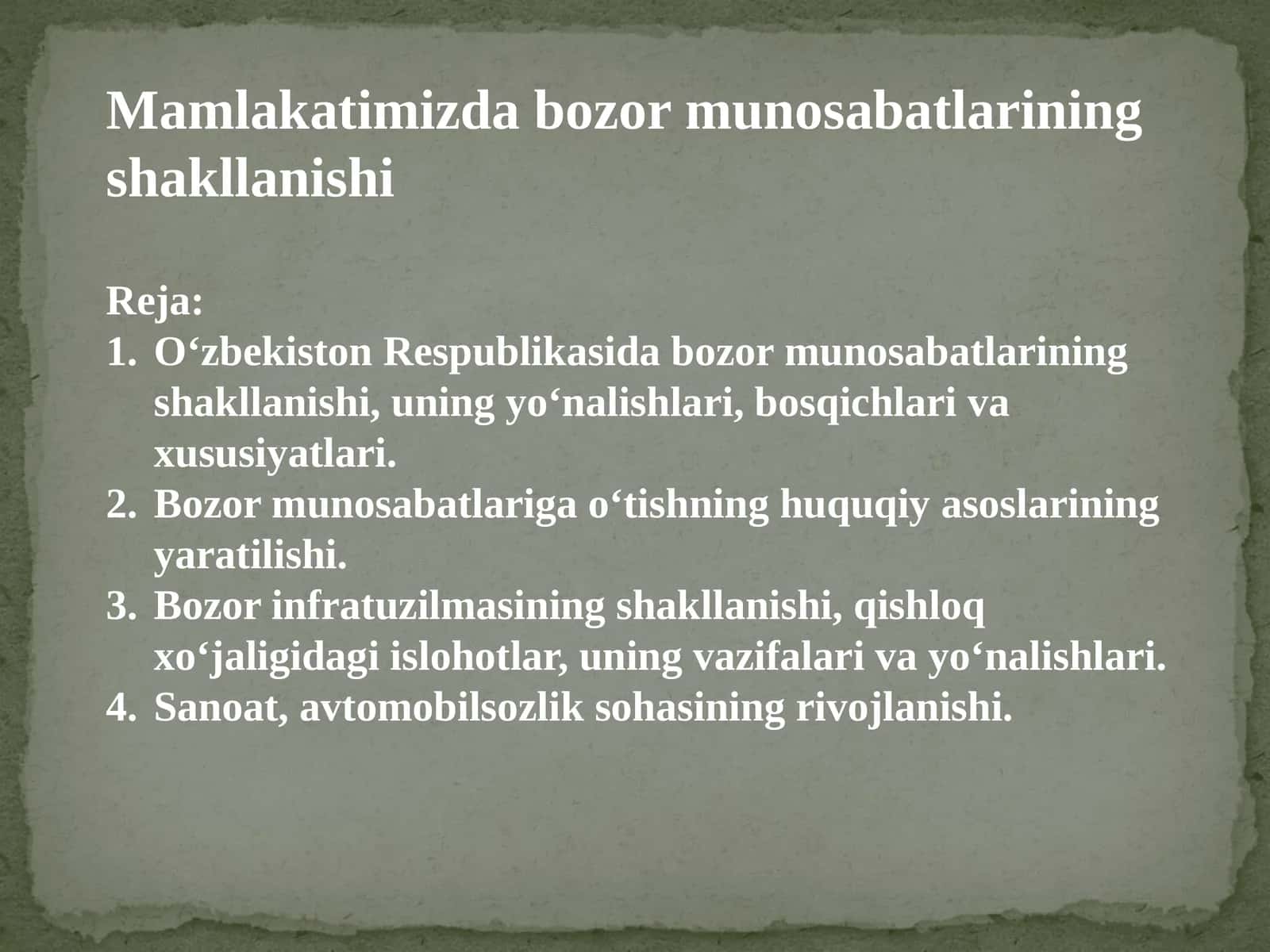 Mamlakatimizda bozor munosabatlarining shakllanishi 1