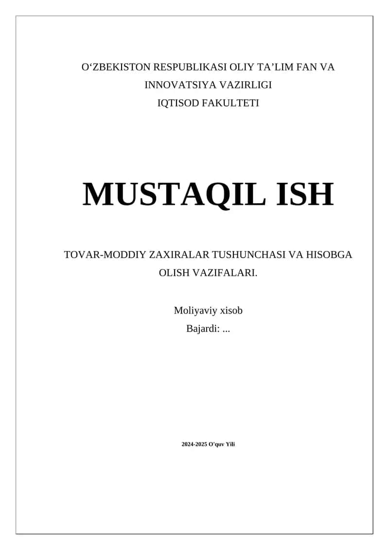 Tovar-moddiy zaxiralar tushunchasi 1