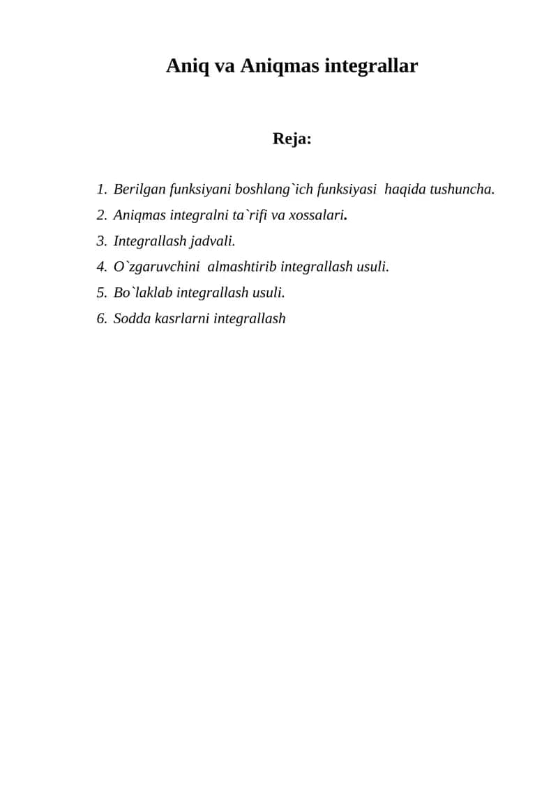 Aniq va Aniqmas integrallar 1