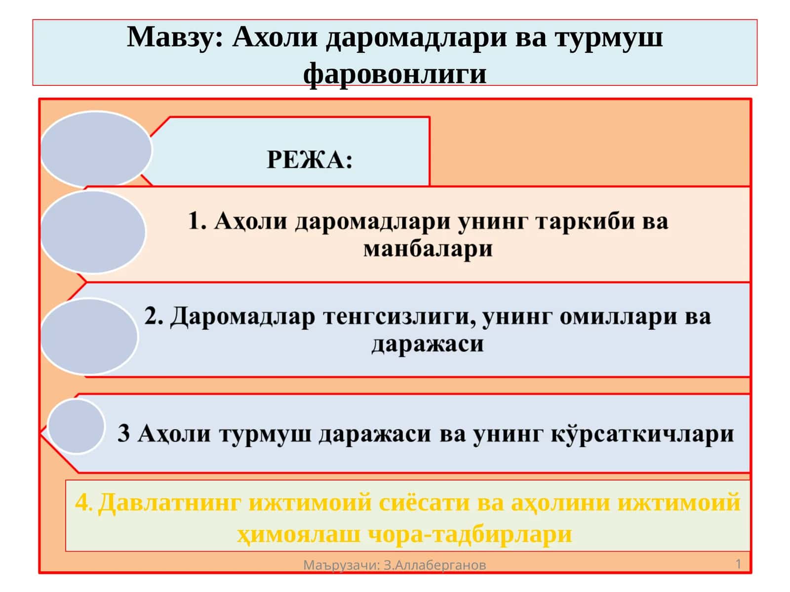 Ахоли даромадлари ва турмуш фаровонлиги 1