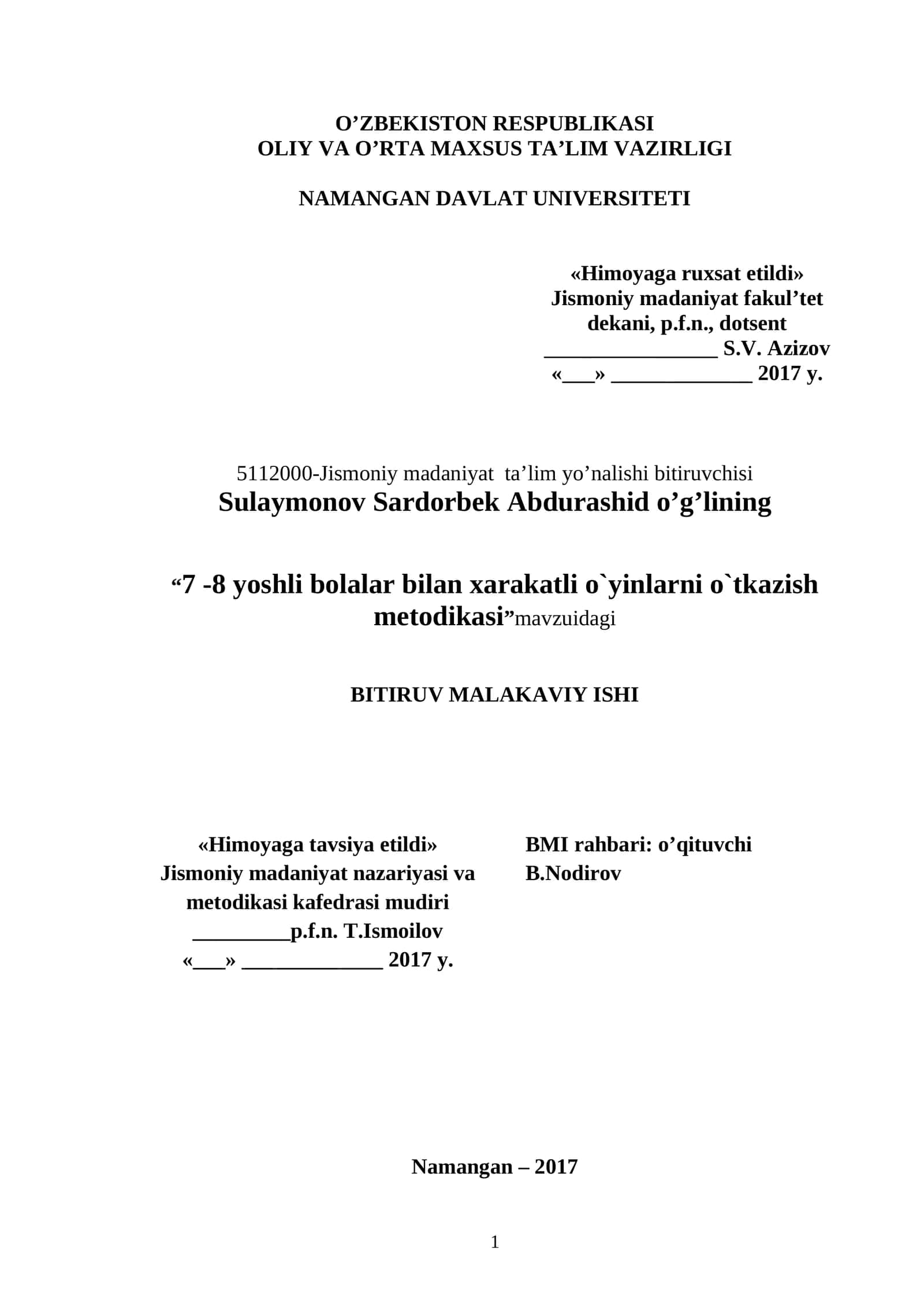 Xarakatli o`yinlarni o`tkazish metodikasi malakaviy ishi 1