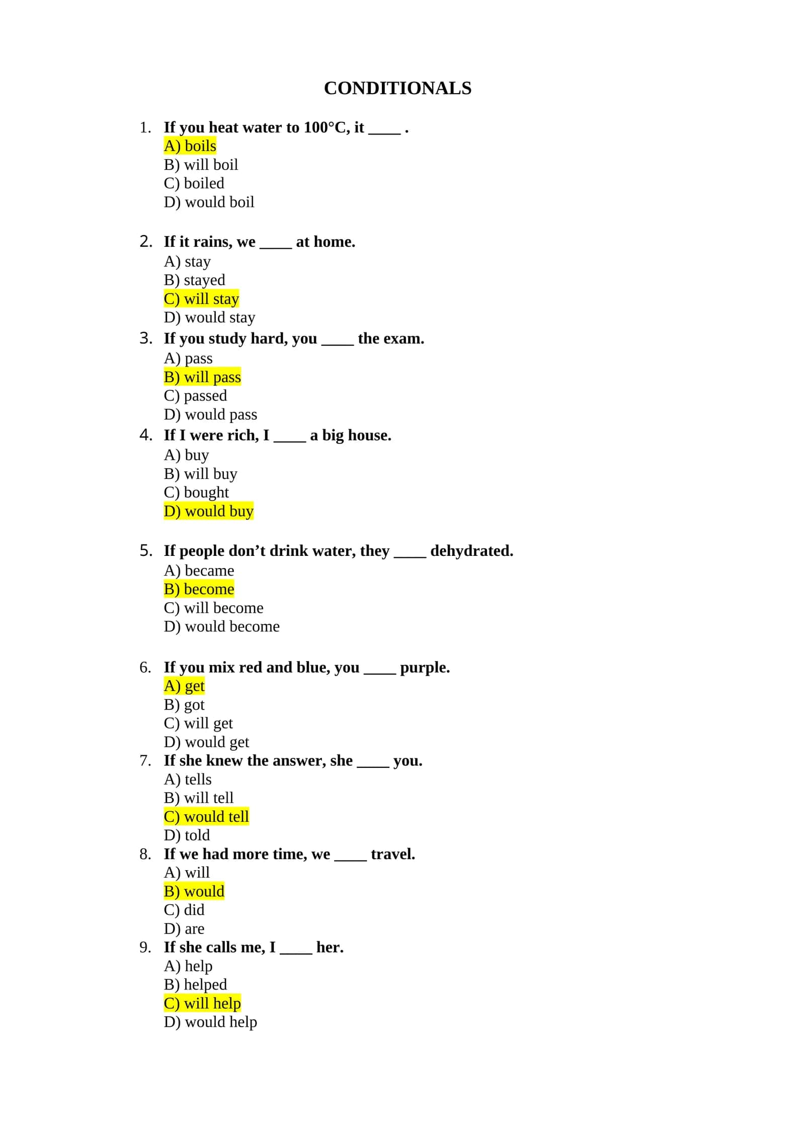 100 ta attetstatsiyaga tayyorlanish uchun Conditionals mavzusi yuzasidan tuzilgan testlar 1