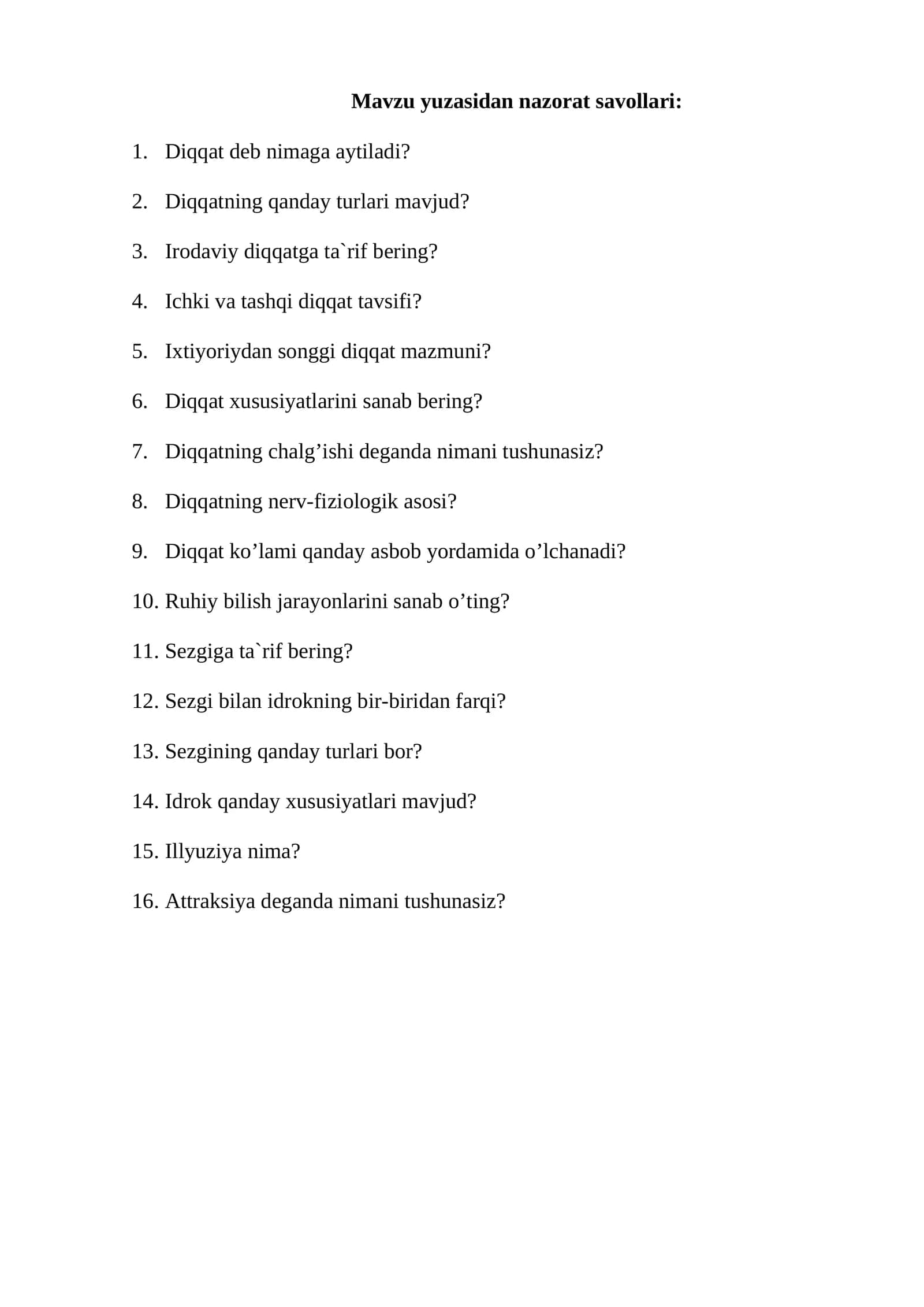 Mavzu yuzasidan nazorat savollari 1