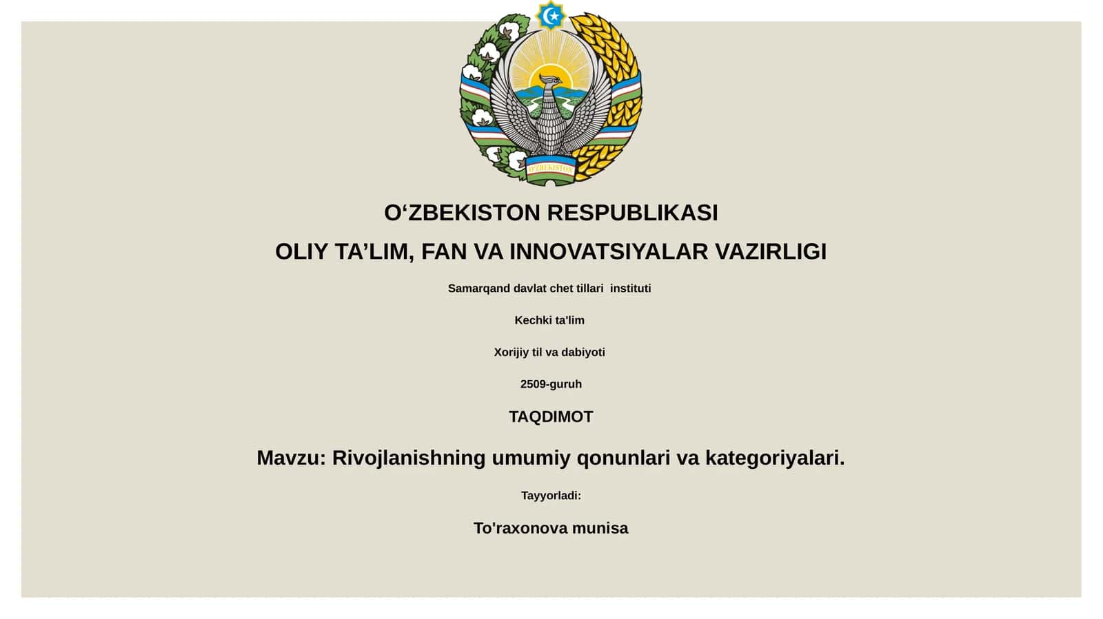 Rivojlanishning umumiy qonunlari va kategoriyalari 1
