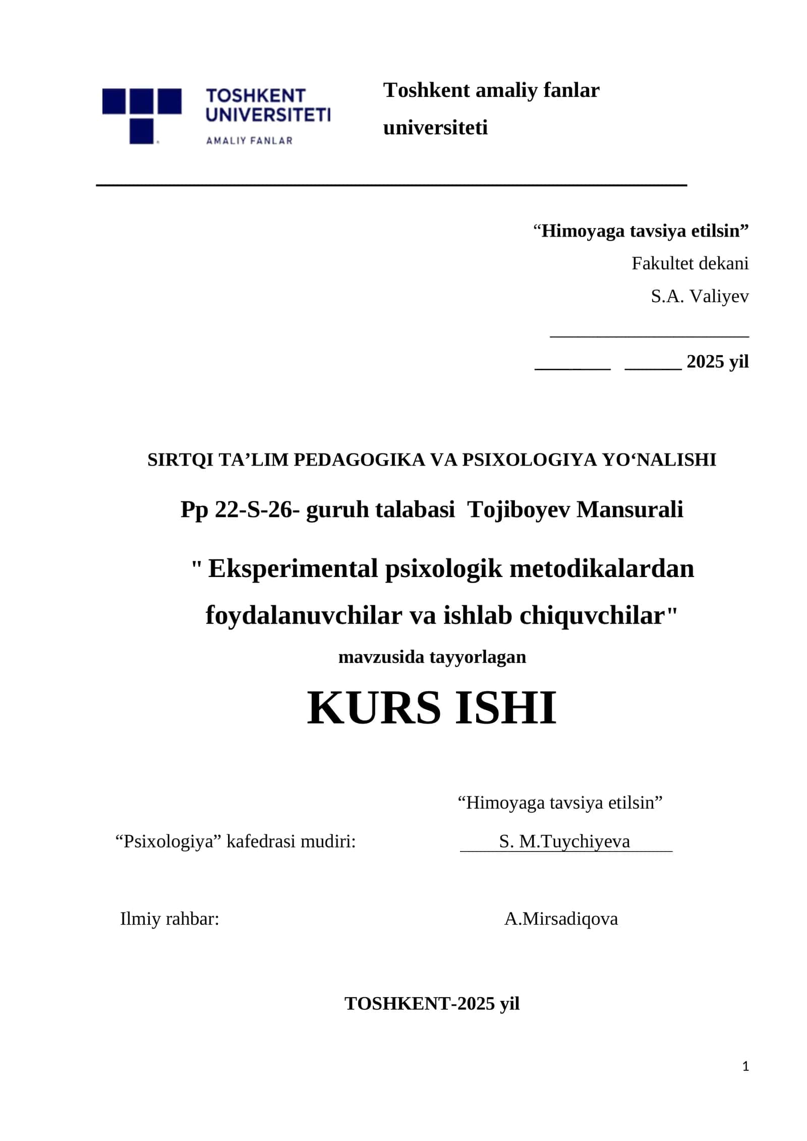 Eksperimental psixologik metodikalardan foydalanuvchilar va ishlab chiquvchilar 1