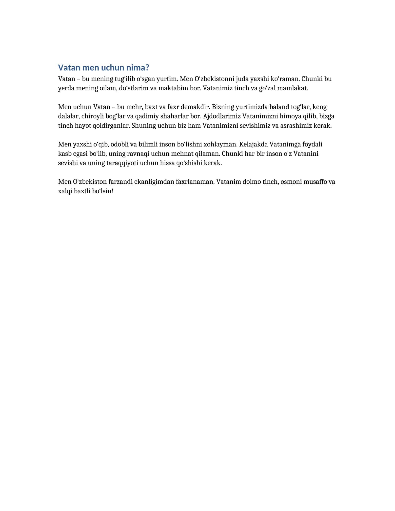 5-sinf uchun "Vatan men uchun nima?" mavzusida esse (MS Word) 1