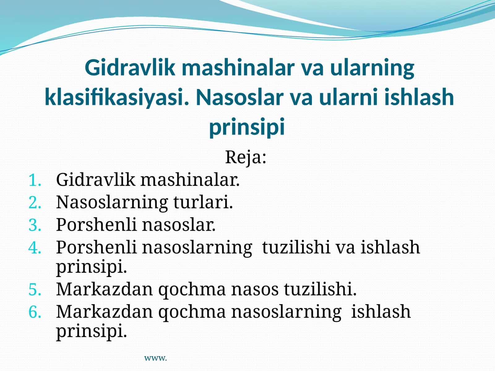 Gidravlik mashinalar va ularning klasifikasiyasi 1