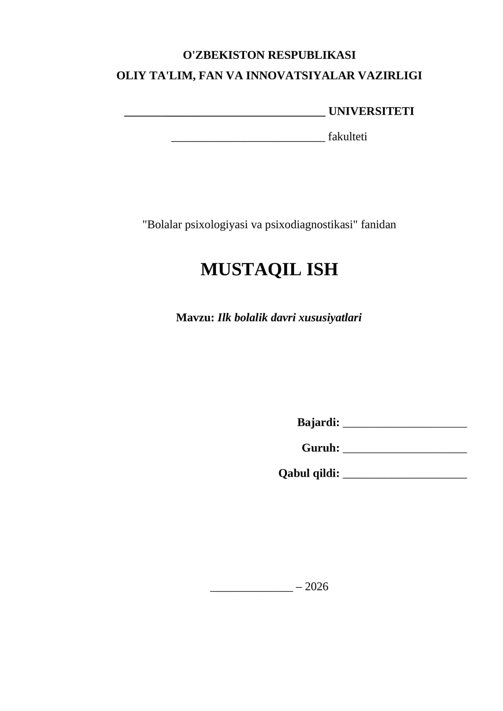 Ilk bolalik davri xususiyatlari 1