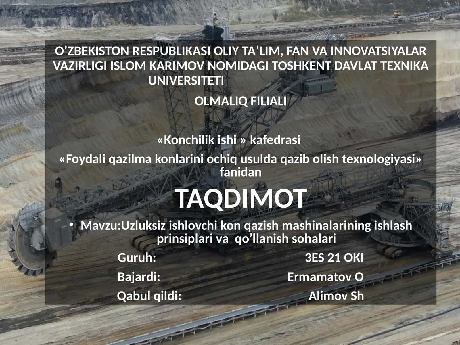 Uzluksiz ishlovchi kon qazish mashinalarining ishlash prinsiplari va qo’llanish sohalari 1