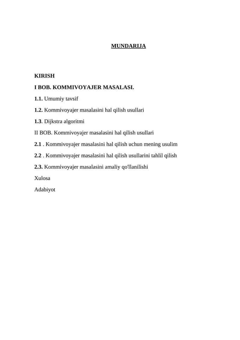 Kommivoyajer masalasini hal qilish usullari 1