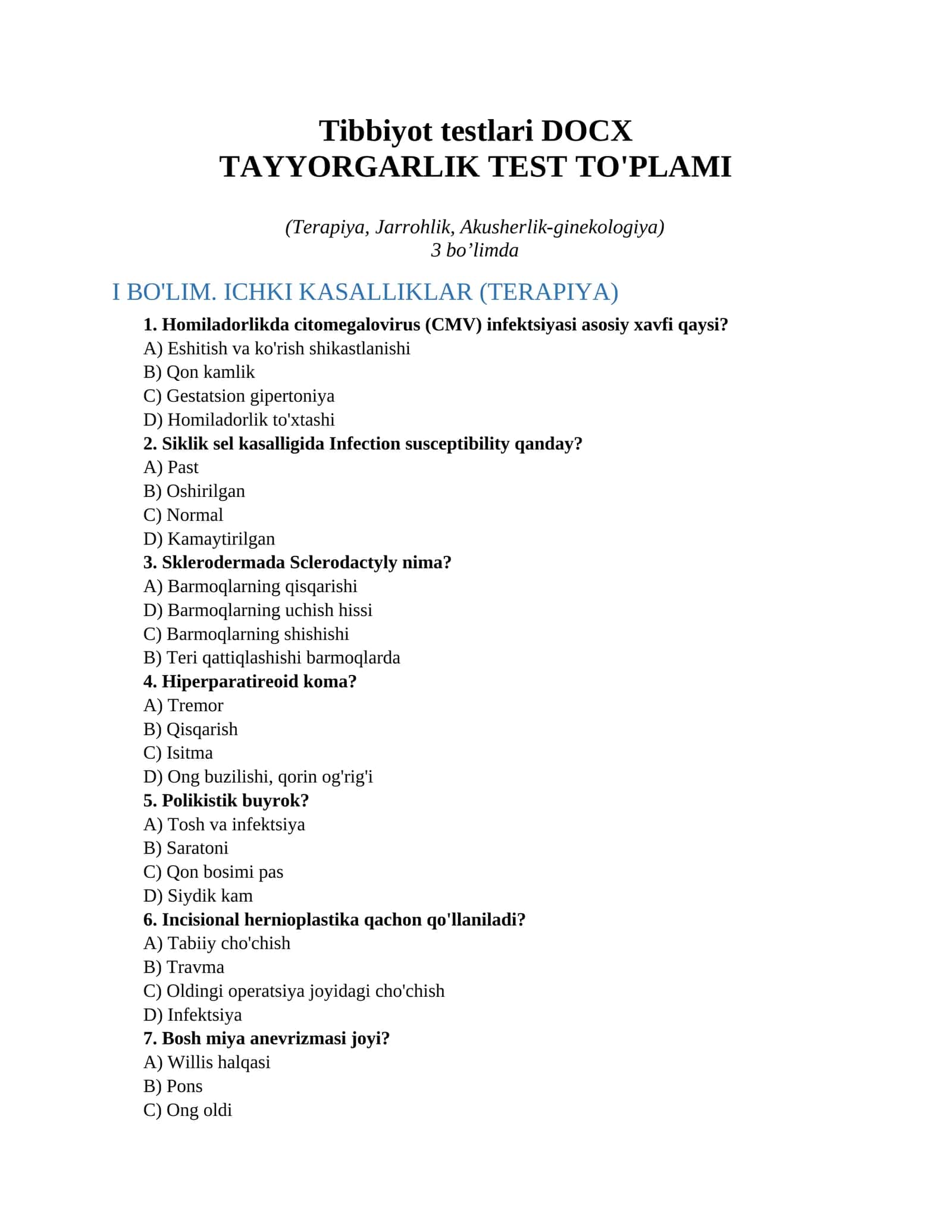 Tibbiyot testlari DOCX 1