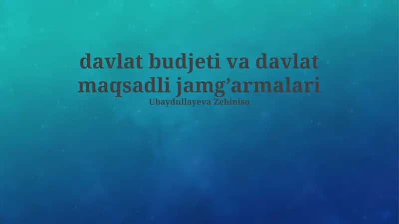Davlat budjeti va davlat maqsadli jamg’armalari 1