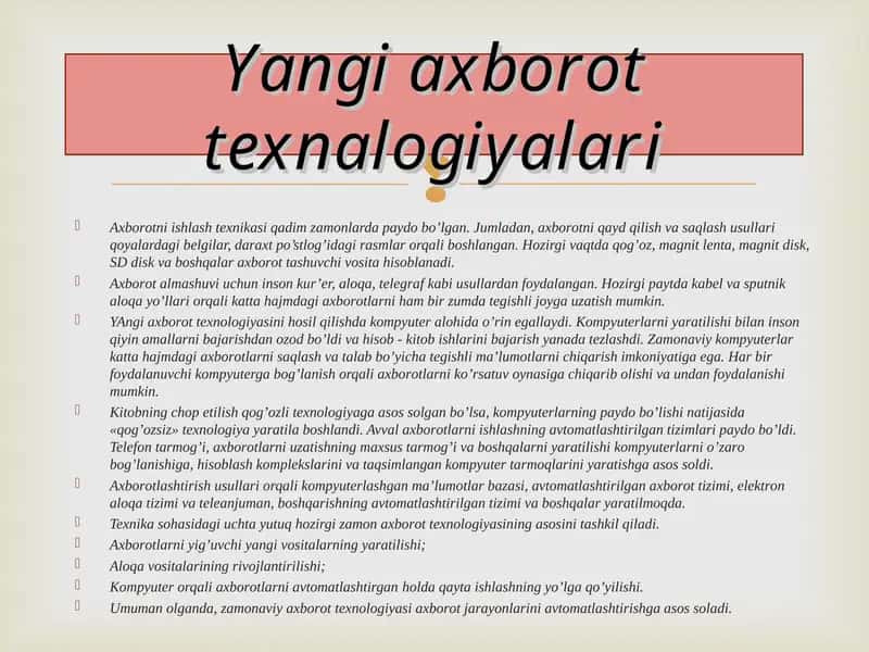 Aхbоrоtni ishlash texnikasi 1