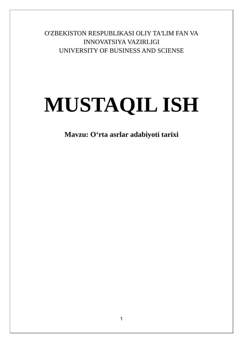 Oʻrta asrlar adabiyoti tarixi 1