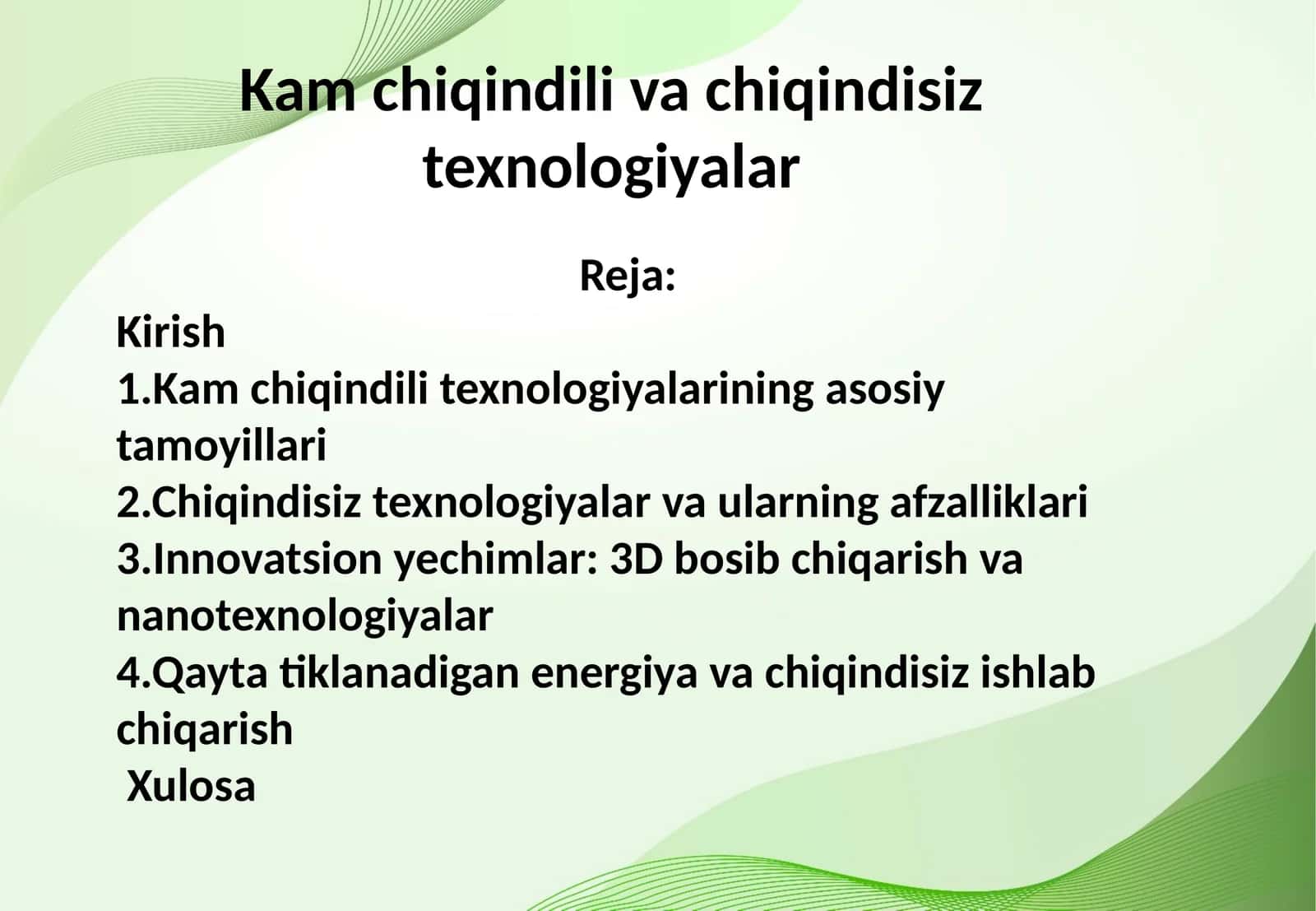 Kam chiqindili va chiqindisiz texnologiyalar 1