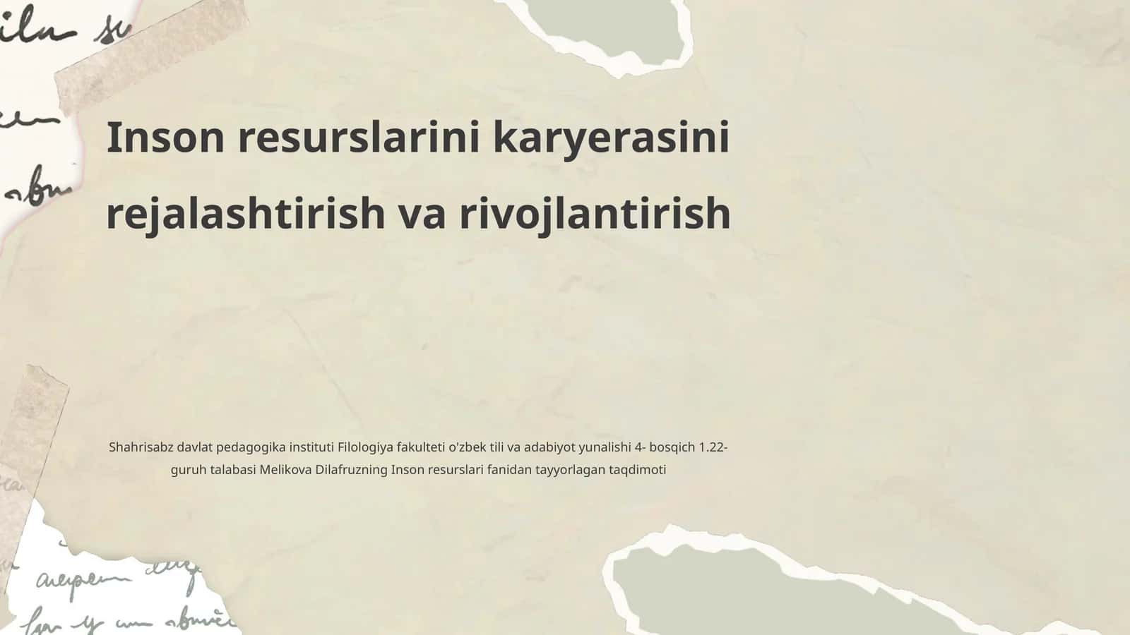 Inson resurslarini karyerasini rejalashtirish va rivojlantirish 1
