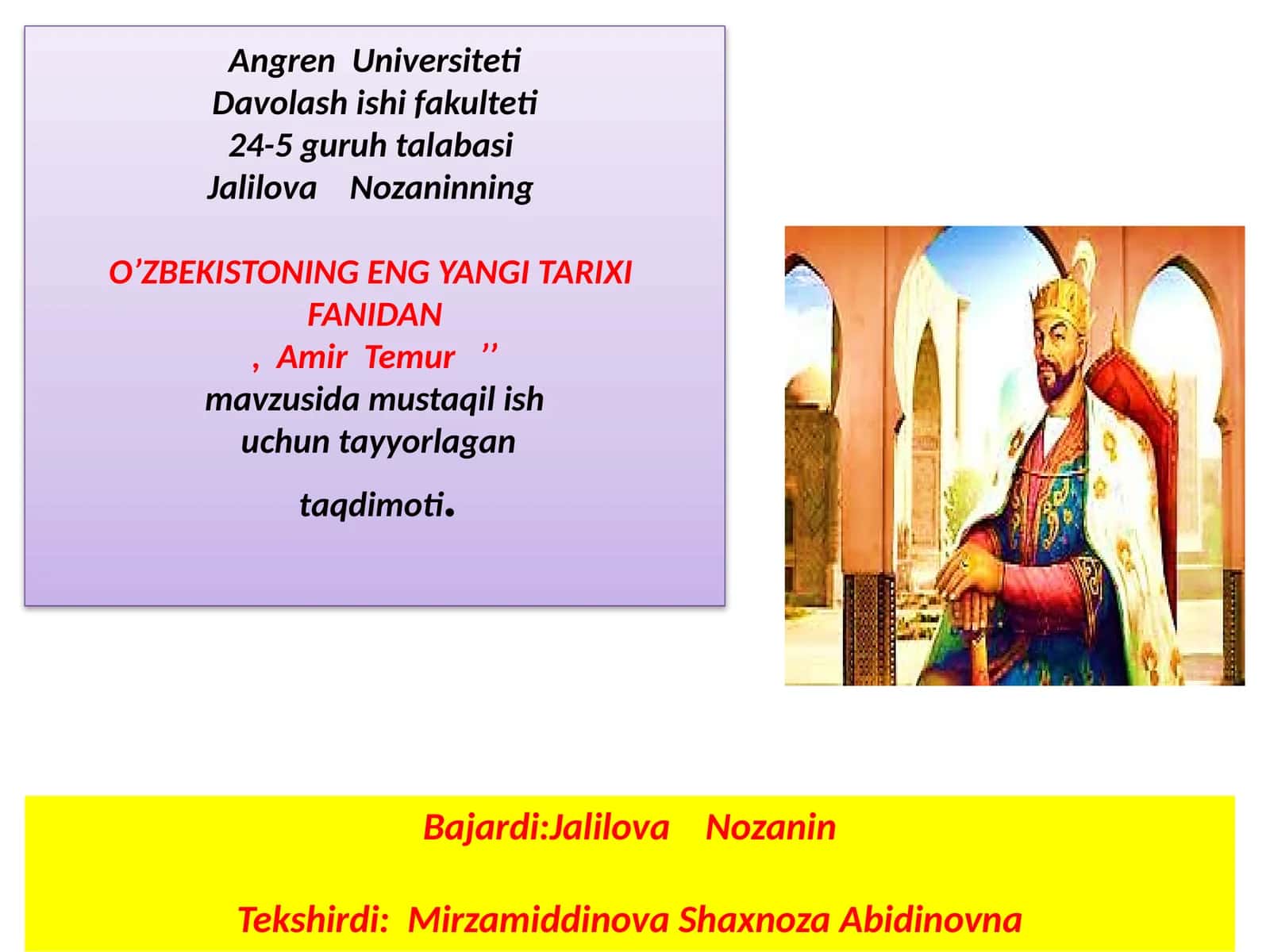 O’ZBEKISTONING ENG YANGI TARIXI FANIDAN 1
