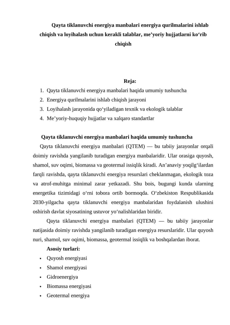 Qayta tiklanuvchi energiya manbalari 1