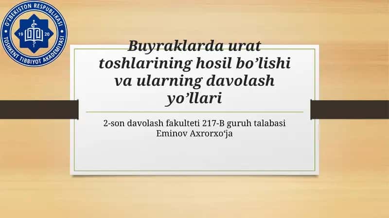 Buyraklarda urat toshlarining hosil bo'lishi va ularning davolash yo'llari 1