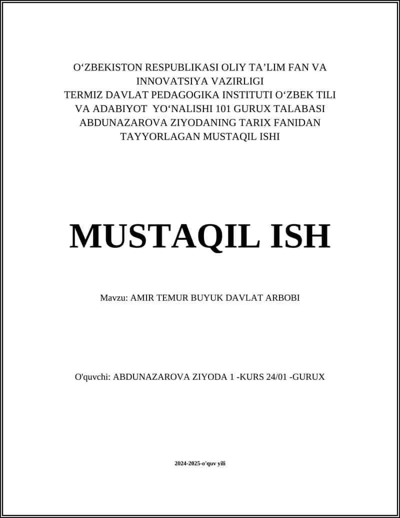 AMIR TEMUR BUYUK DAVLAT ARBOBI 1
