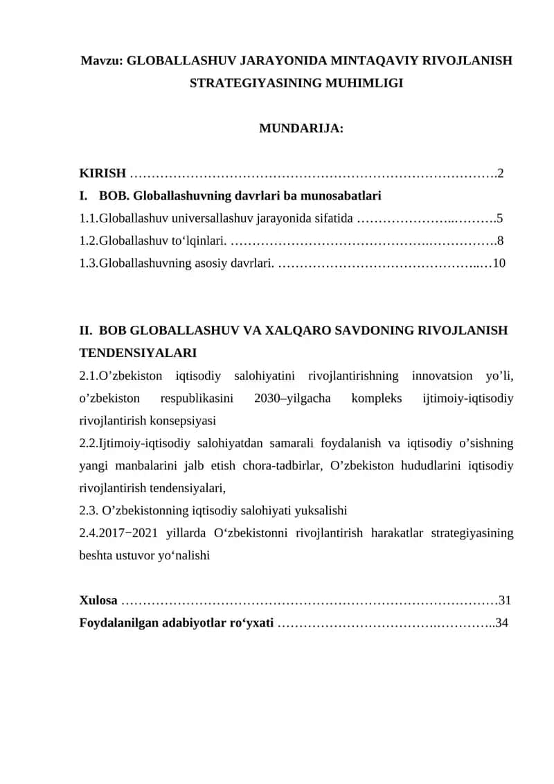 GLOBALLASHUV JARAYONIDA MINTAQAVIY RIVOJLANISH STRATEGIYASINING MUHIMLIGI 1