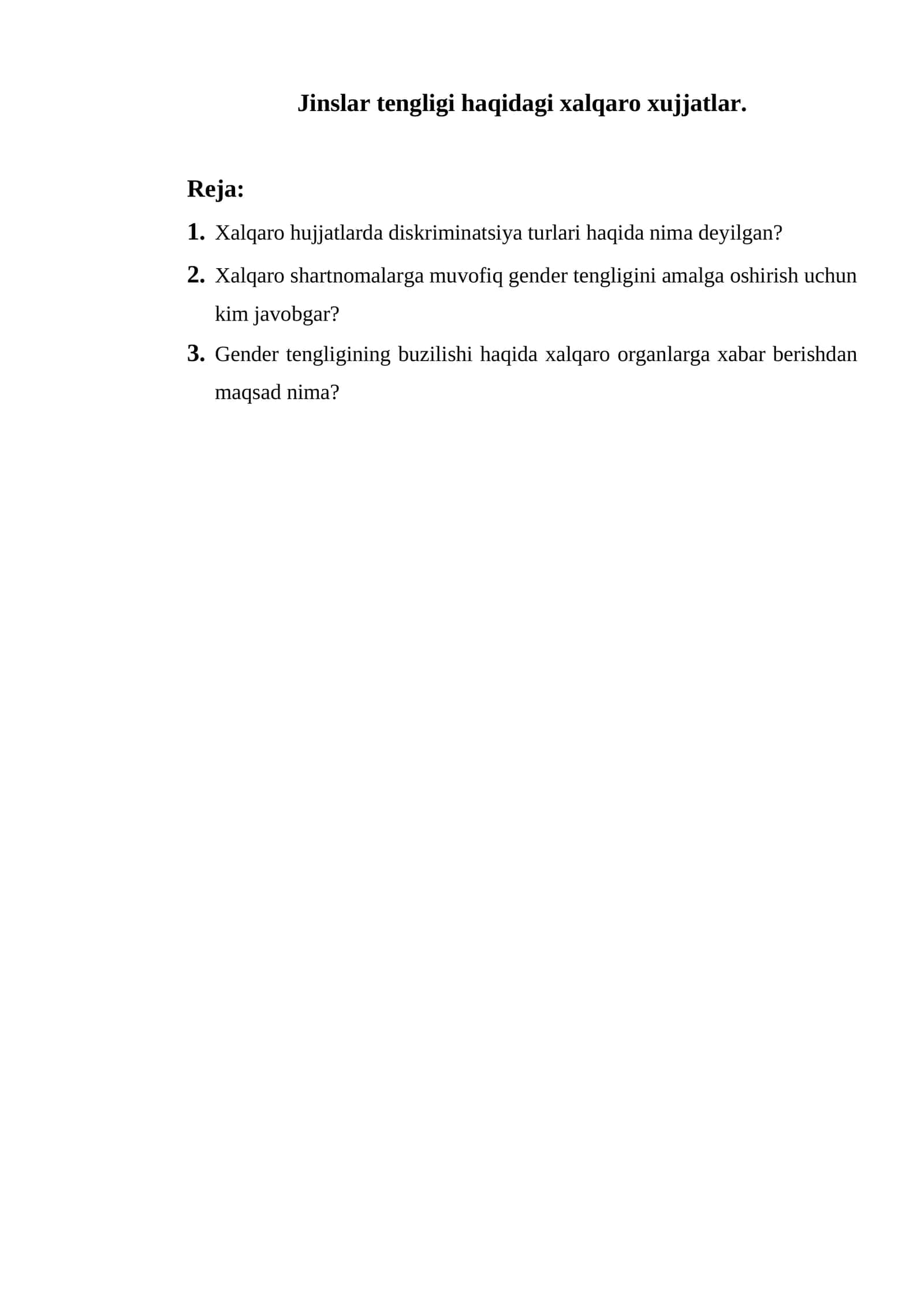 Jinslar tengligi haqidagi xalqaro xujjatlar 1