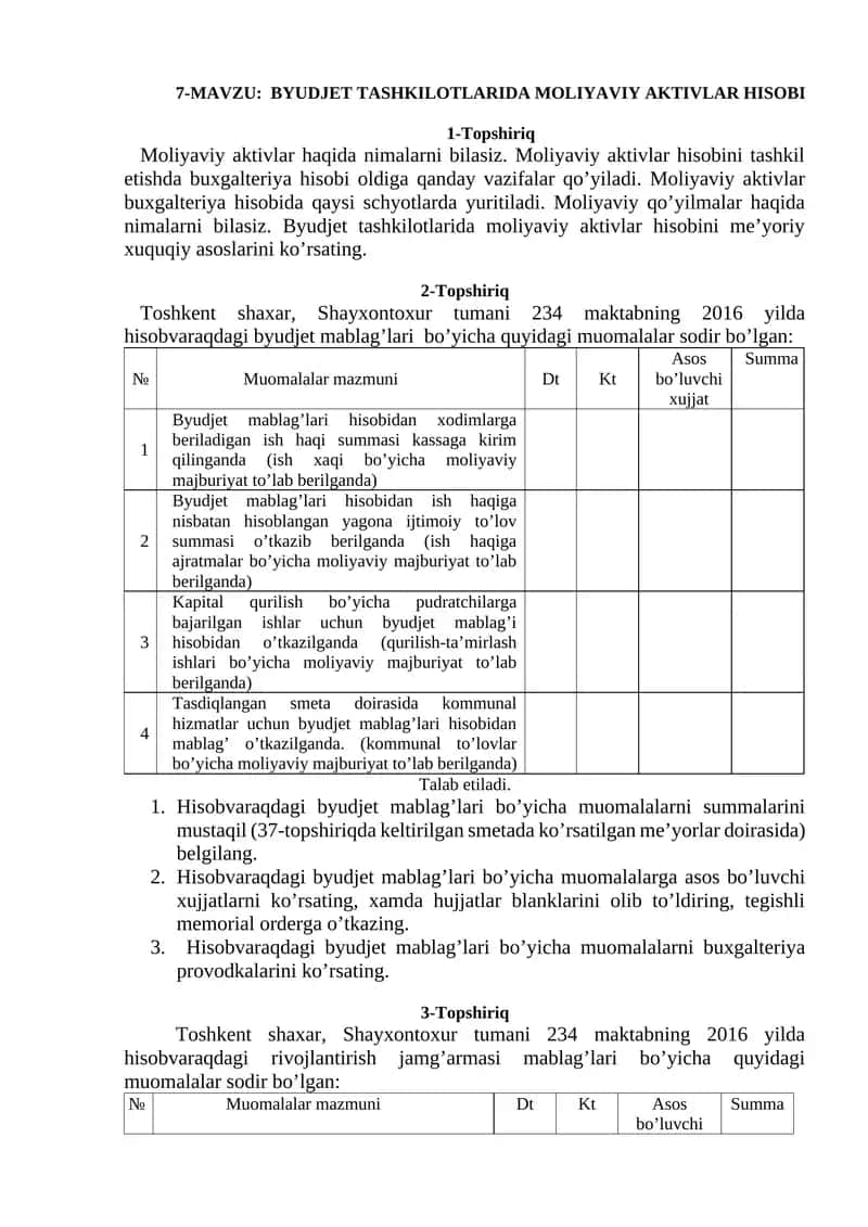 BYUDJET TASHKILOTLARIDA MOLIYAVIY AKTIVLAR HISOBI 1