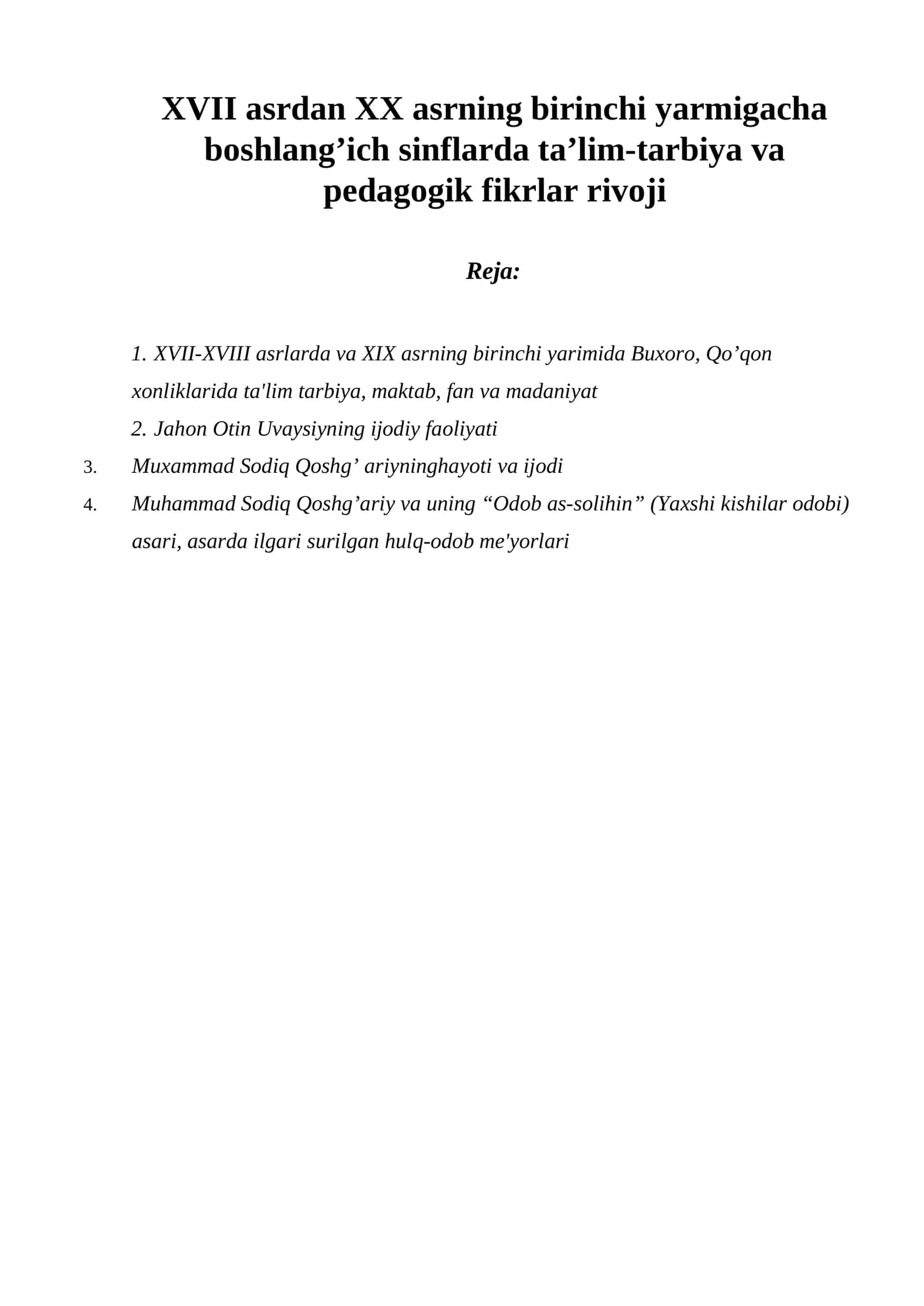 XVII asrdan XX asrning birinchi yarmigacha boshlang’ich sinflarda ta’lim-tarbiya va pedagogik fikrlar rivoji 1