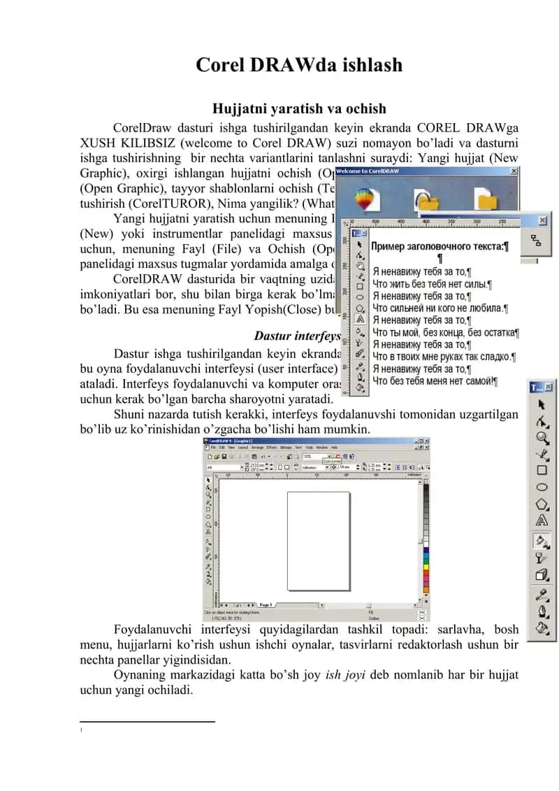 Corel DRAWda ishlash 1