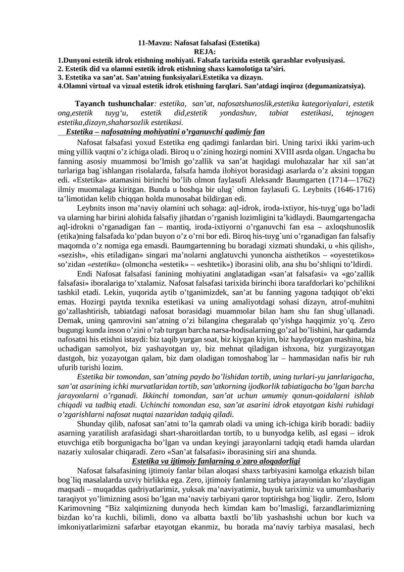 Nafosat falsafasi (Estetika) 1