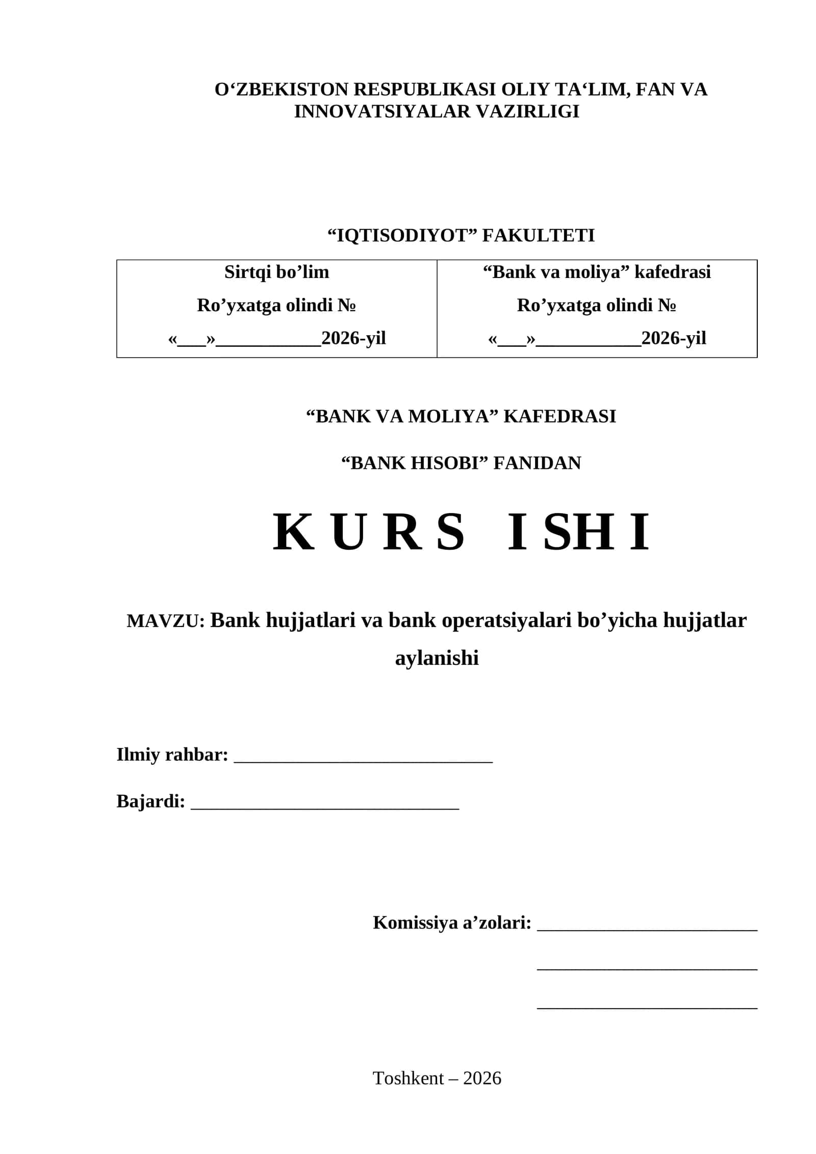 Bank HISOBI K U R S I 1