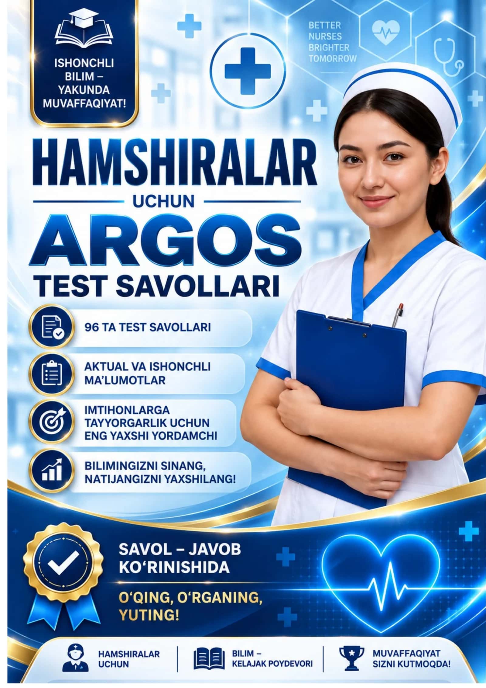 2026 Hamshiralar uchun ARGOS Test Savollari 🩺 | 150 ta Savol-Javob To‘plami 1