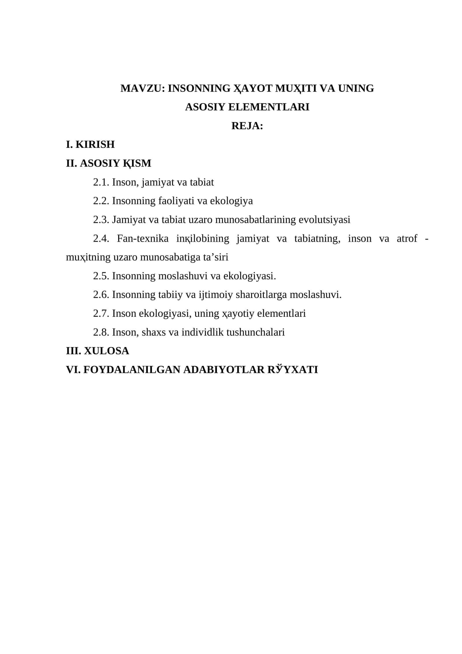 INSОNNING ҲAYOT MUҲITI VA UNING ASОSIY ELЕMЕNTLARI 1