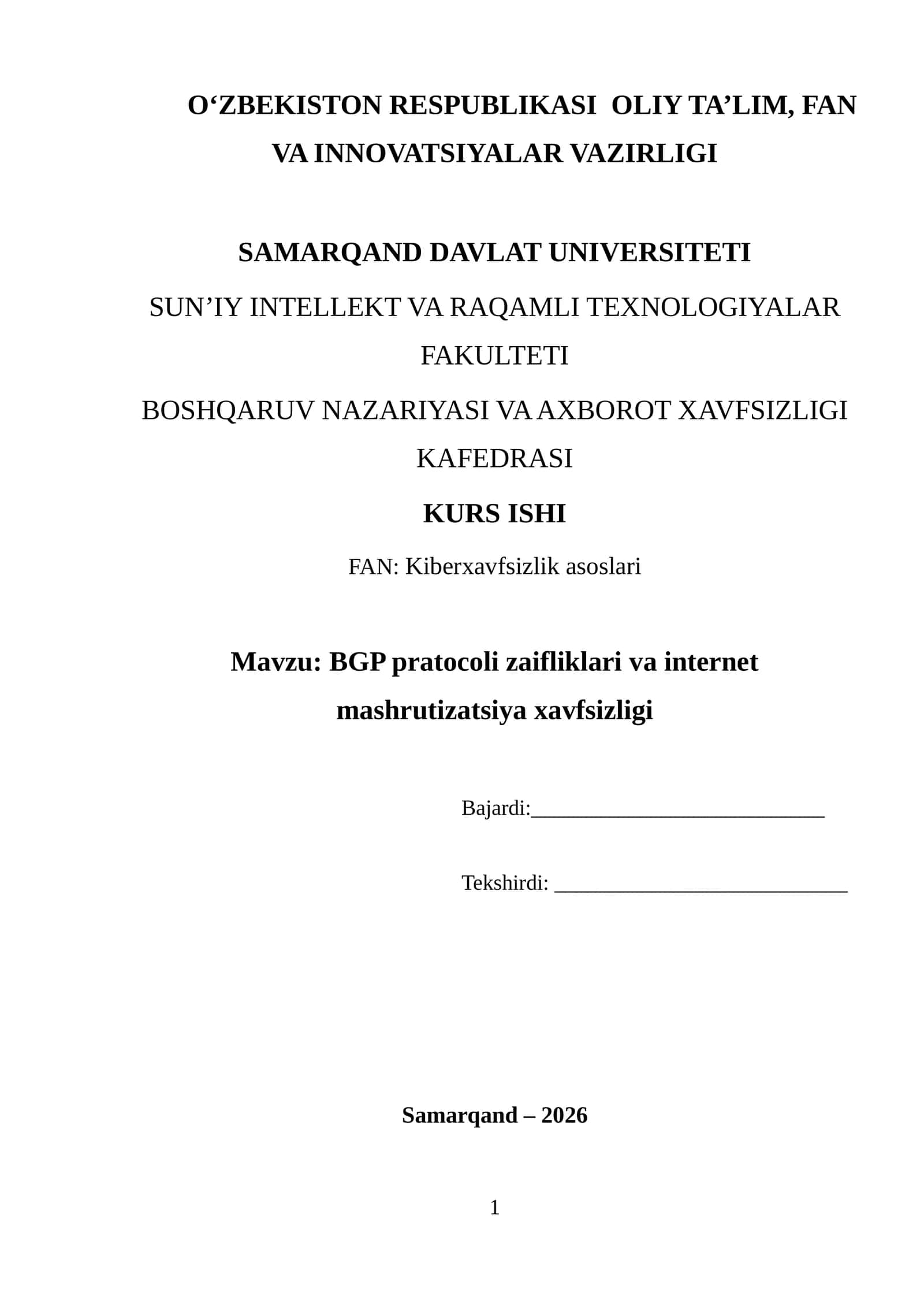 BGP pratocoli zaifliklari va internet mashrutizatsiya xavfsizligi 1
