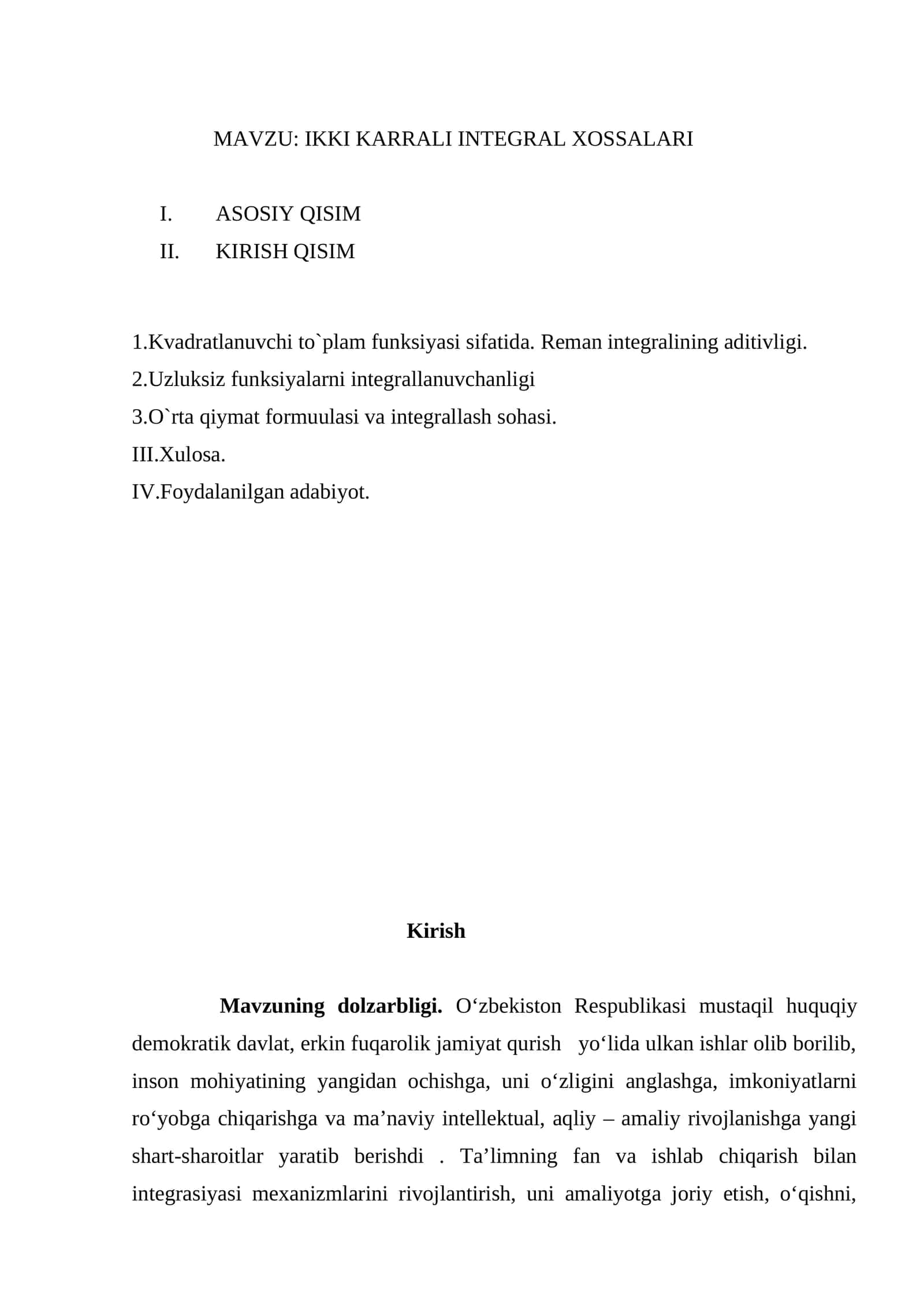 IKKI KARRALI INTEGRAL XOSSALARI 1